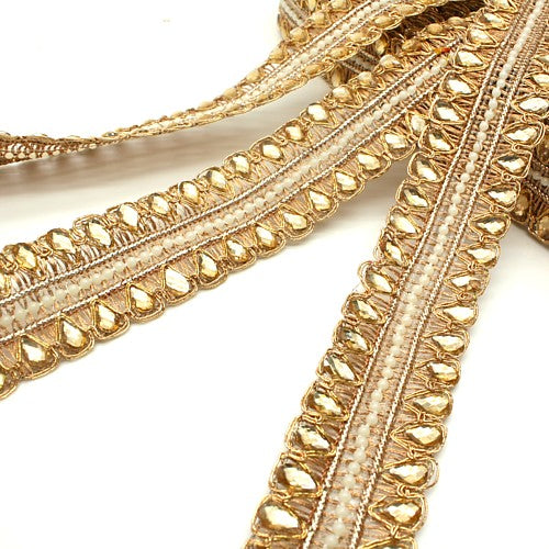 GOLD COPPER WOVEN PEARL RHINESTONE TRIM - sarahi.NYC