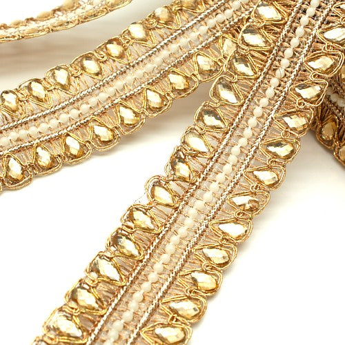 GOLD COPPER WOVEN PEARL RHINESTONE TRIM - sarahi.NYC