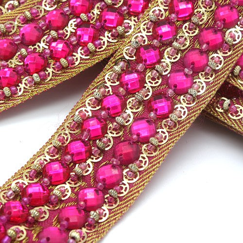 HOT PINK & GOLD RHINESTONE TRIM - sarahi.NYC