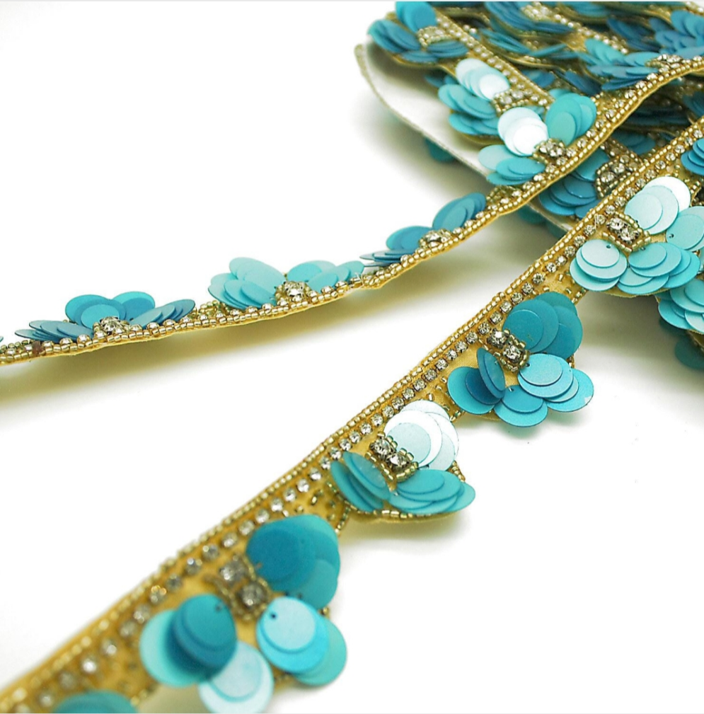 TURQUOISE SEQUIN CRYSTAL TRIM - sarahi.NYC