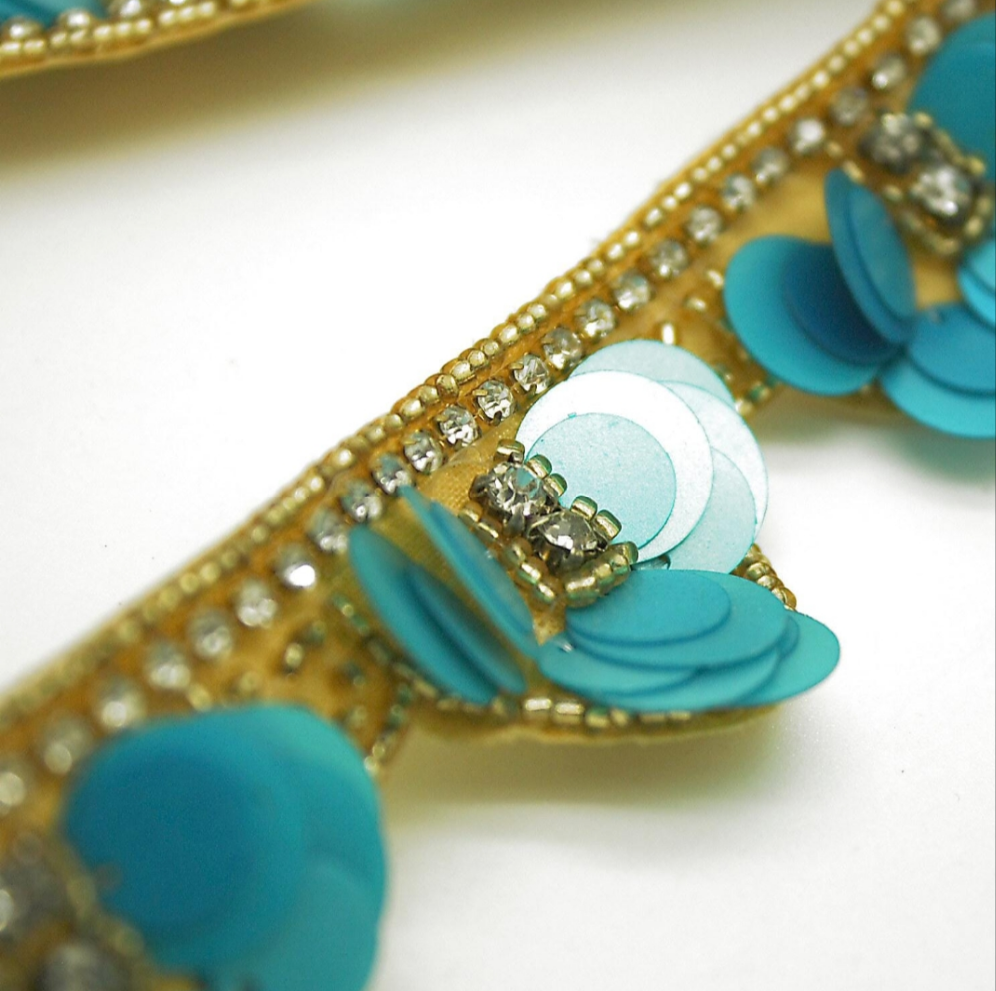 TURQUOISE SEQUIN CRYSTAL TRIM - sarahi.NYC
