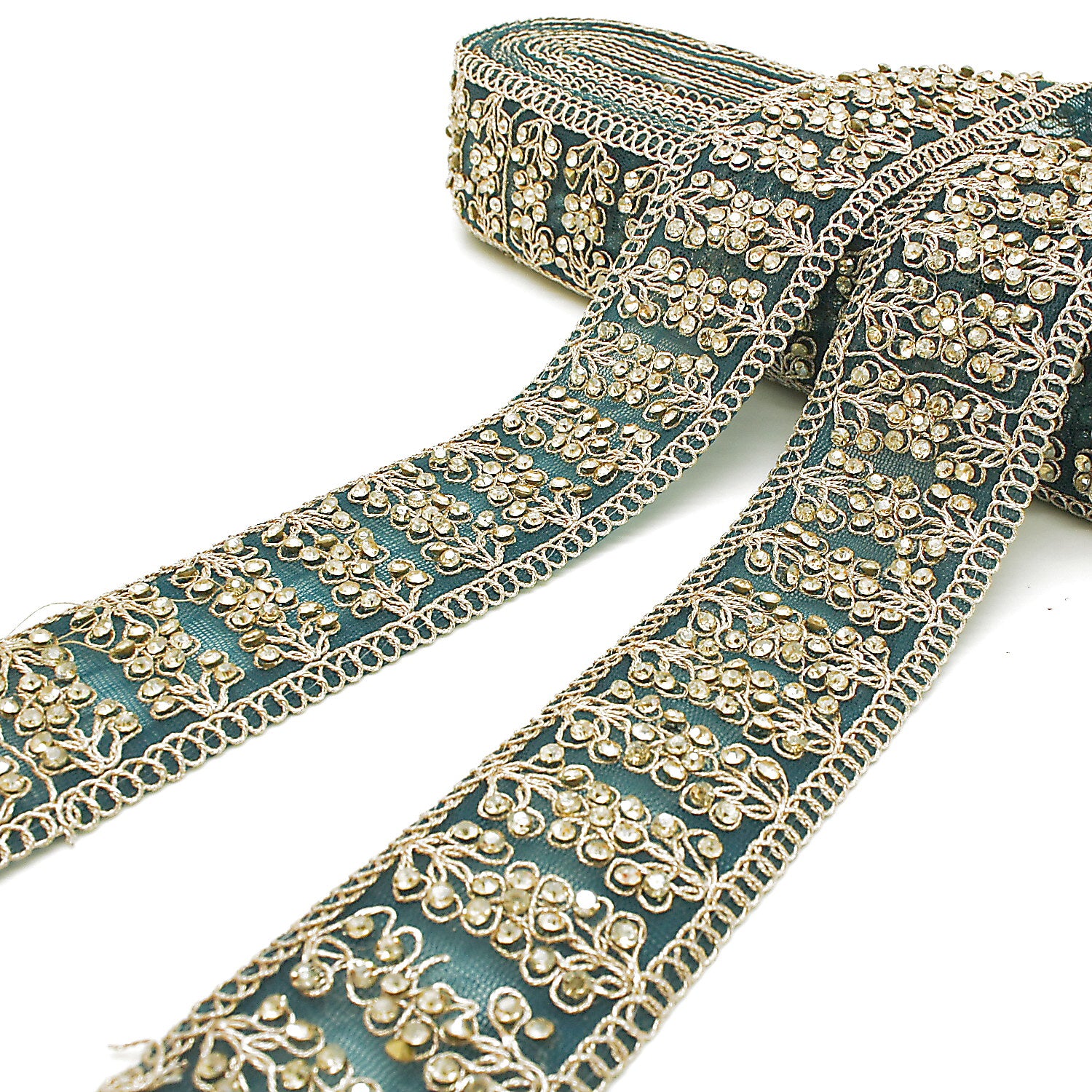 TEAL GOLD STONE TRIM - SARAHI.NYC