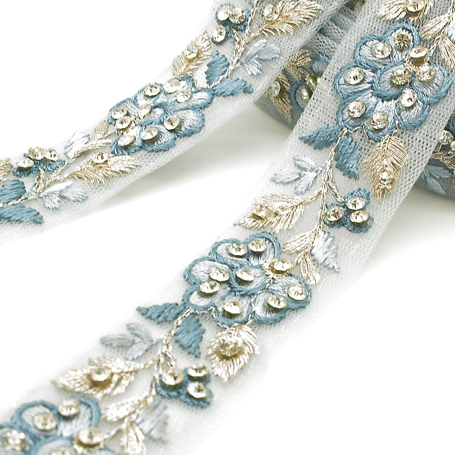 LIGHT BLUE EMBROIDERED STONE TRIM - sarahi.NYC