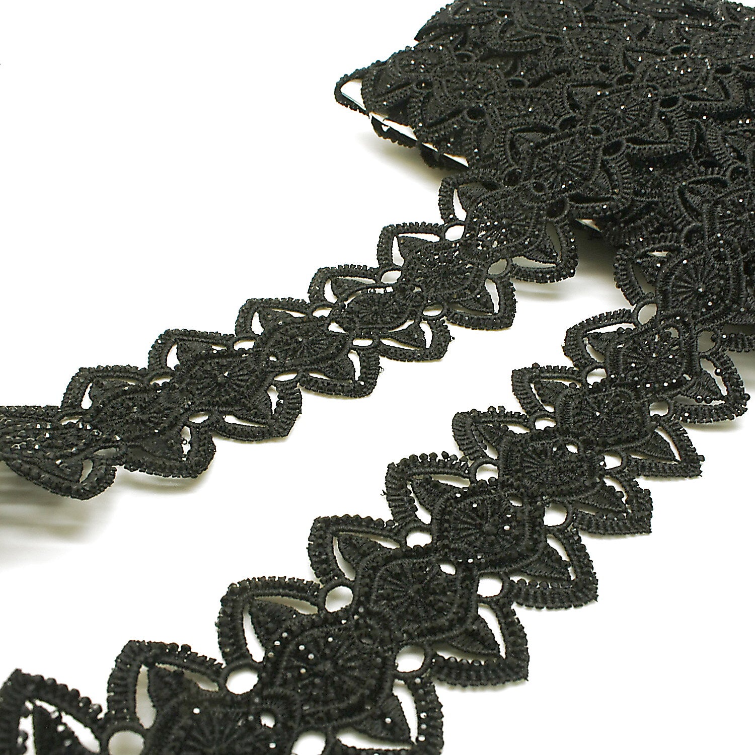 BLACK RHINESTONE LACE TRIM - sarahi.NYC