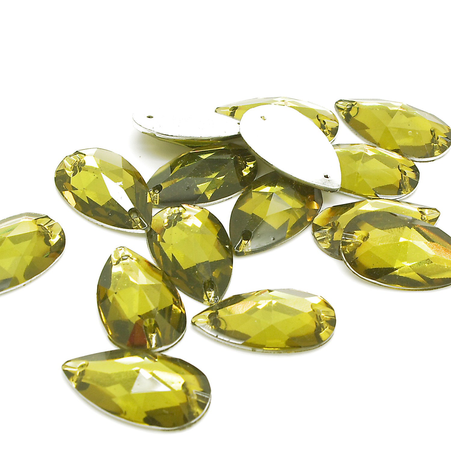 EMERALD GREEN - PACK OF 10 - TEARDROP 28 mm FLAT BACK RHINESTONE GEMS - sarahi.NYC