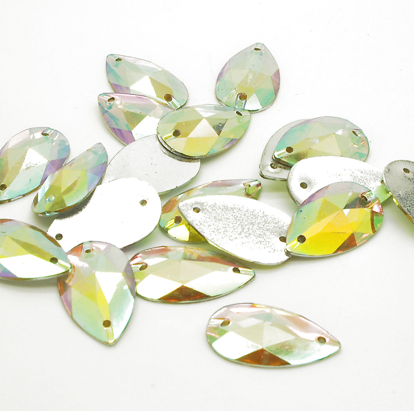 IRIDESCENT AB- PACK OF 10 - TEARDROP 28 mm FLAT BACK RHINESTONE GEMS - sarahi.NYC