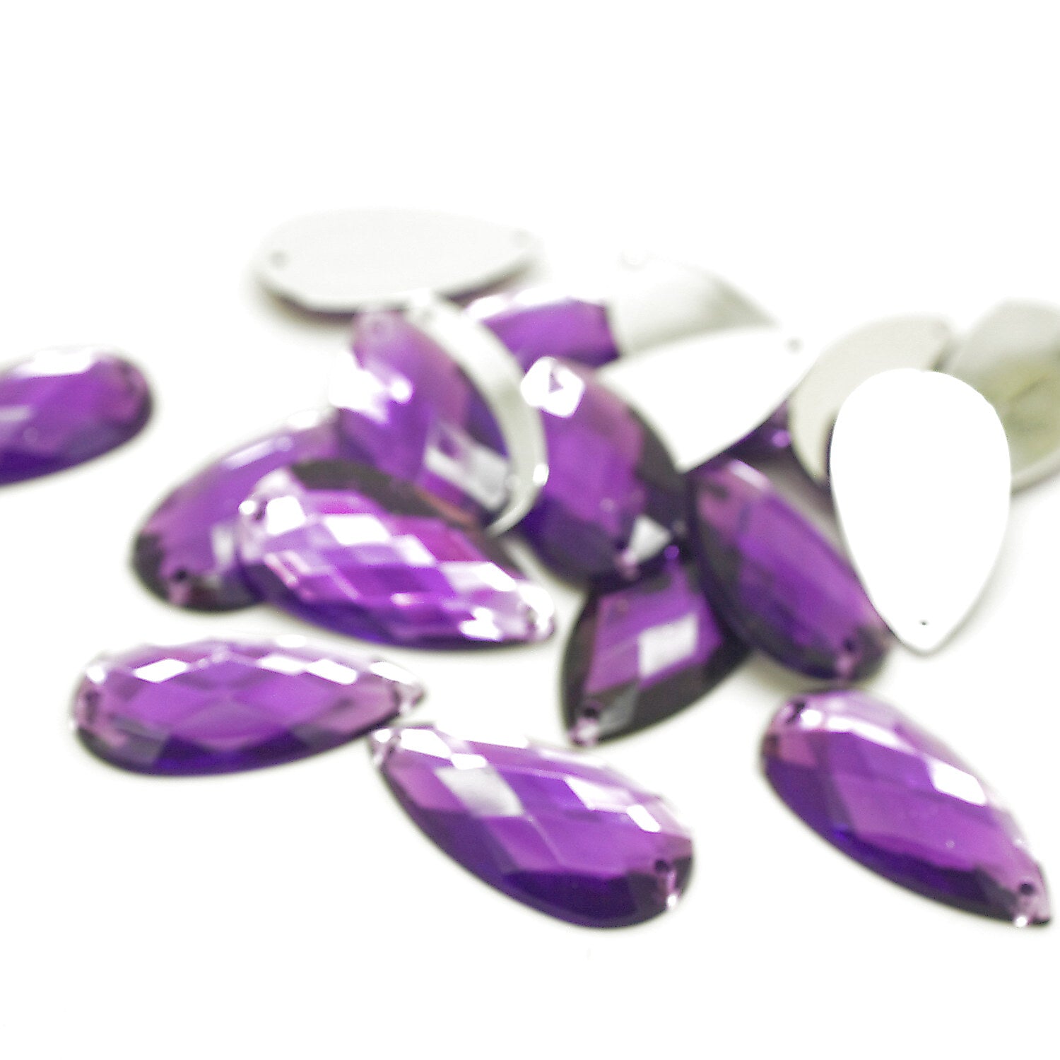 PURPLE - PACK OF 10 - TEARDROP 28 mm FLAT BACK RHINESTONE GEMS - sarahi.NYC