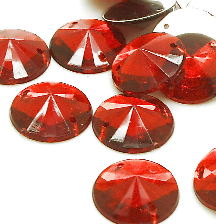 PACK OF 50 - RED ROUND 14 mm FLAT BACK RHINESTONE GEMS - sarahi.NYC