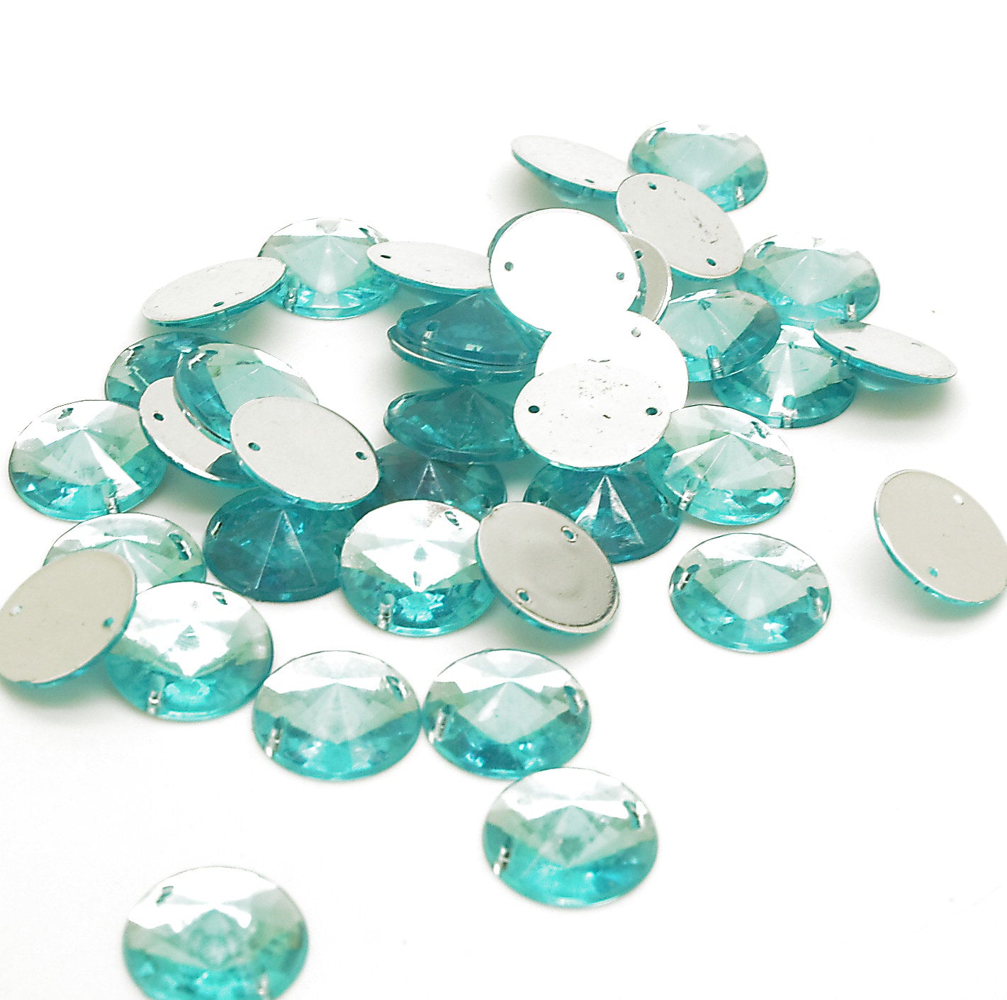PACK OF 50 - LIGHT BLUE ROUND 14 mm FLAT BACK RHINESTONE GEMS - sarahi.NYC