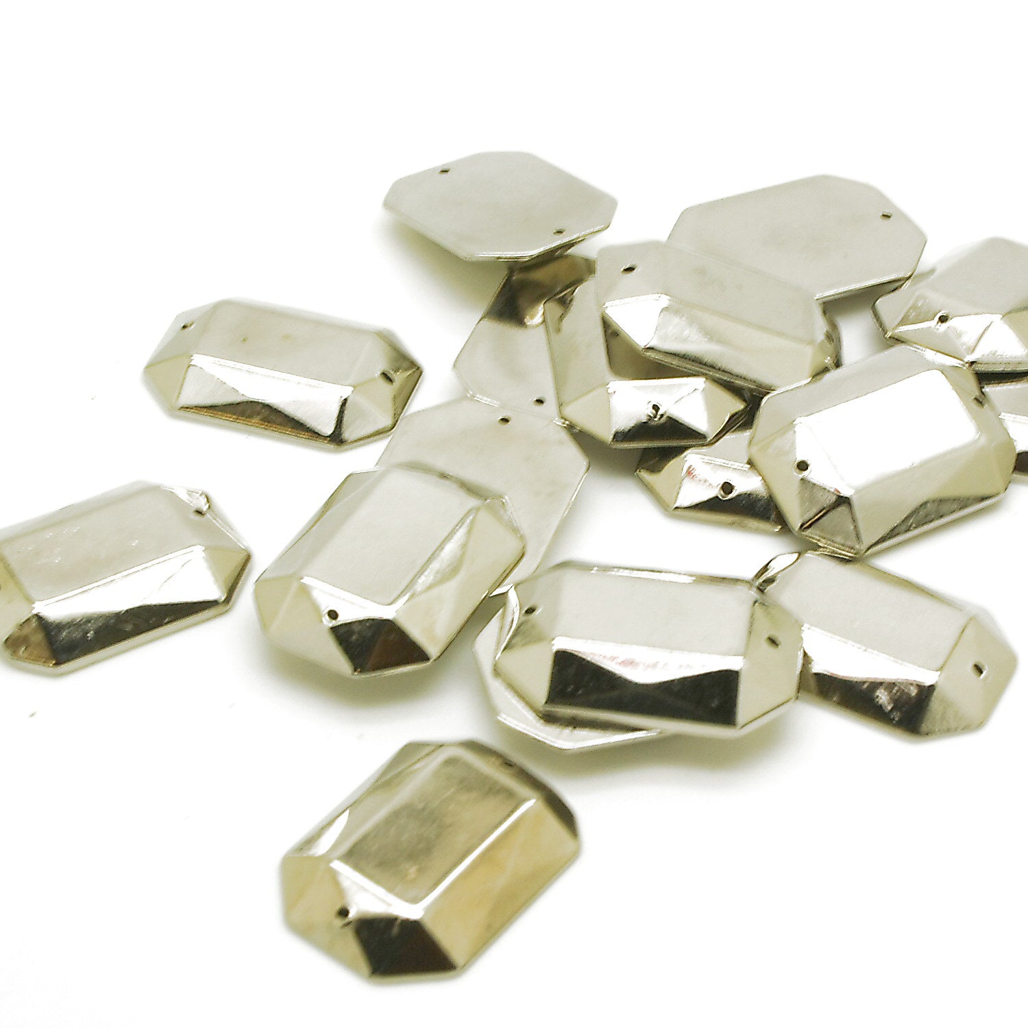 PACK OF 10 - SILVER RECTANGLE 25 mm RHINESTONE GEMS - sarahi.NYC