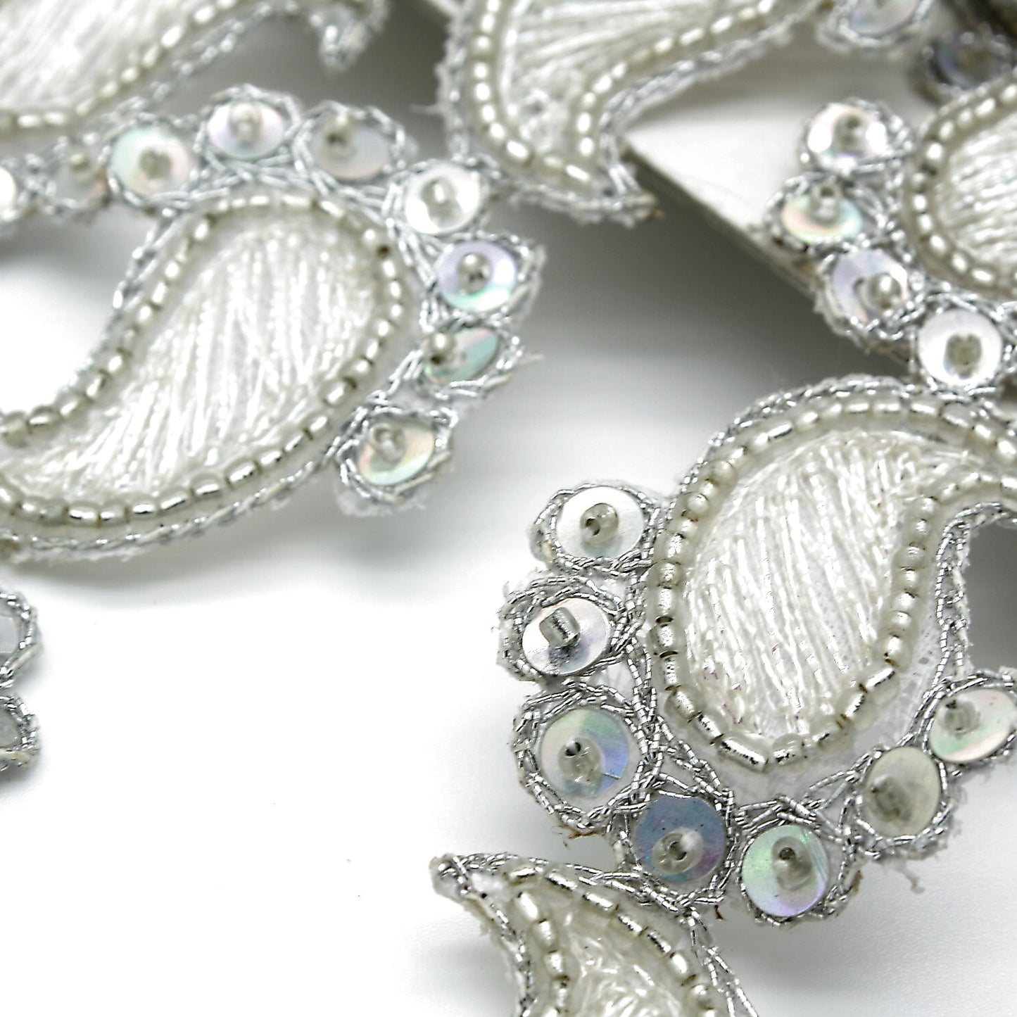 SILVER WHITE PAISLEY SEQUIN BEADED TRIM - sarahi.NYC