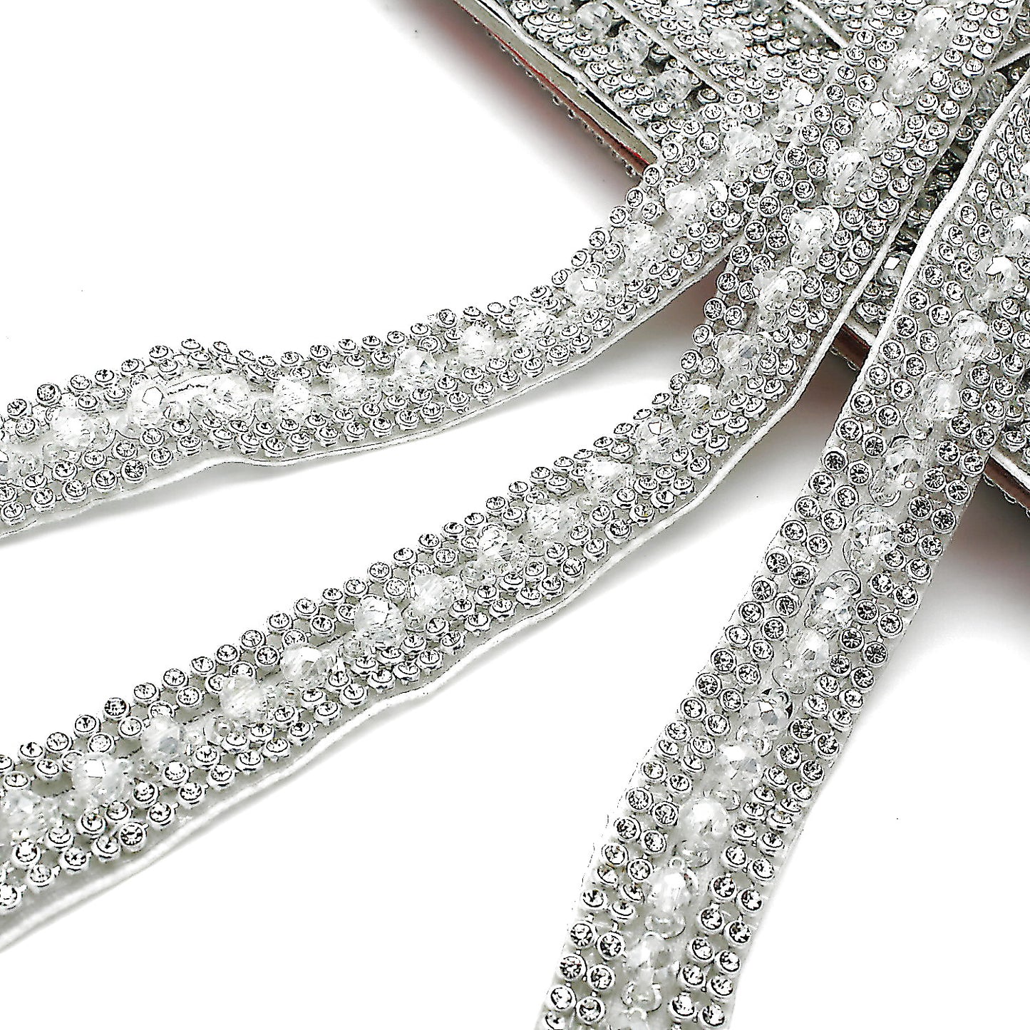 SILVER WHITE CRYSTAL BEADED TRIM - sarahi.NYC
