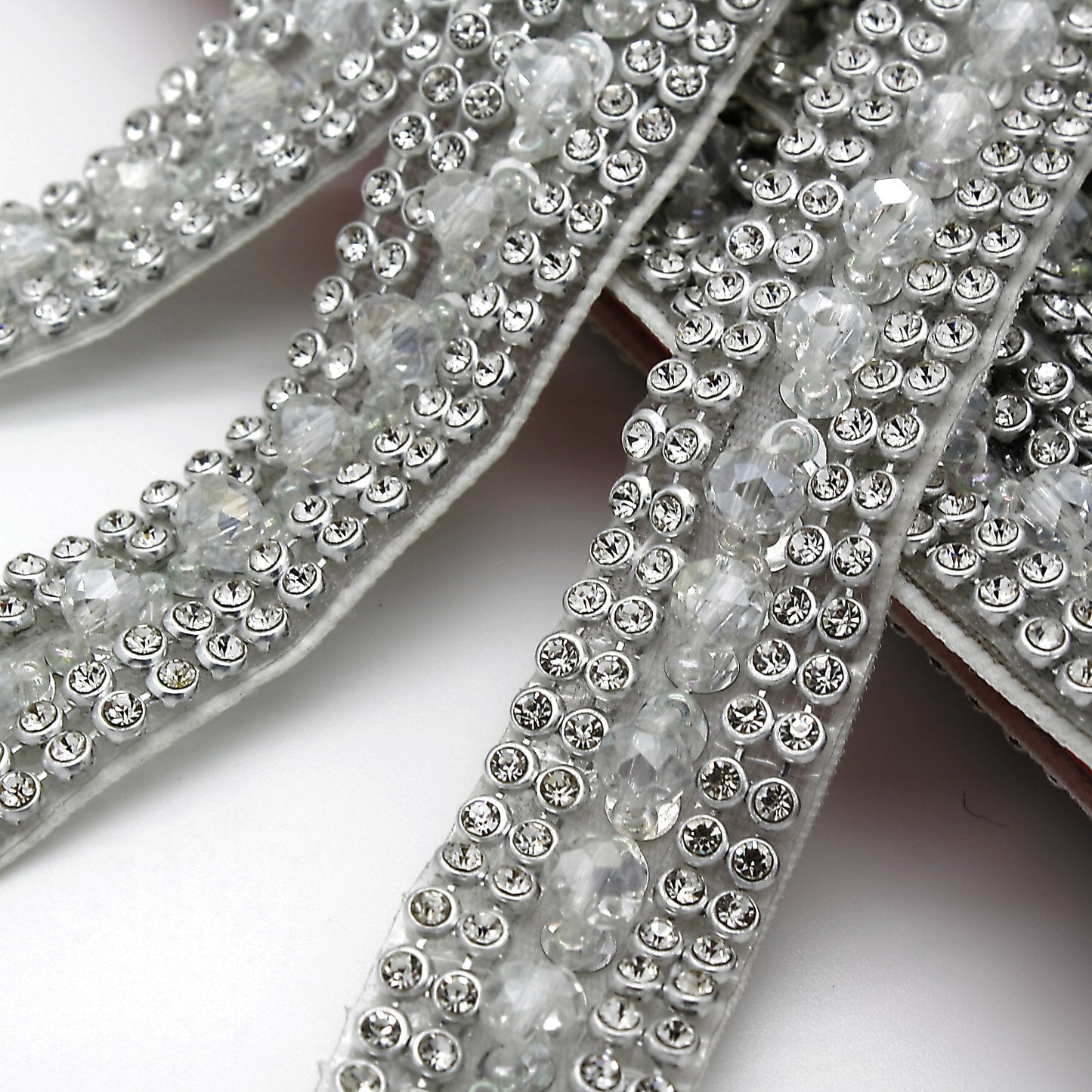 SILVER WHITE CRYSTAL BEADED TRIM - sarahi.NYC