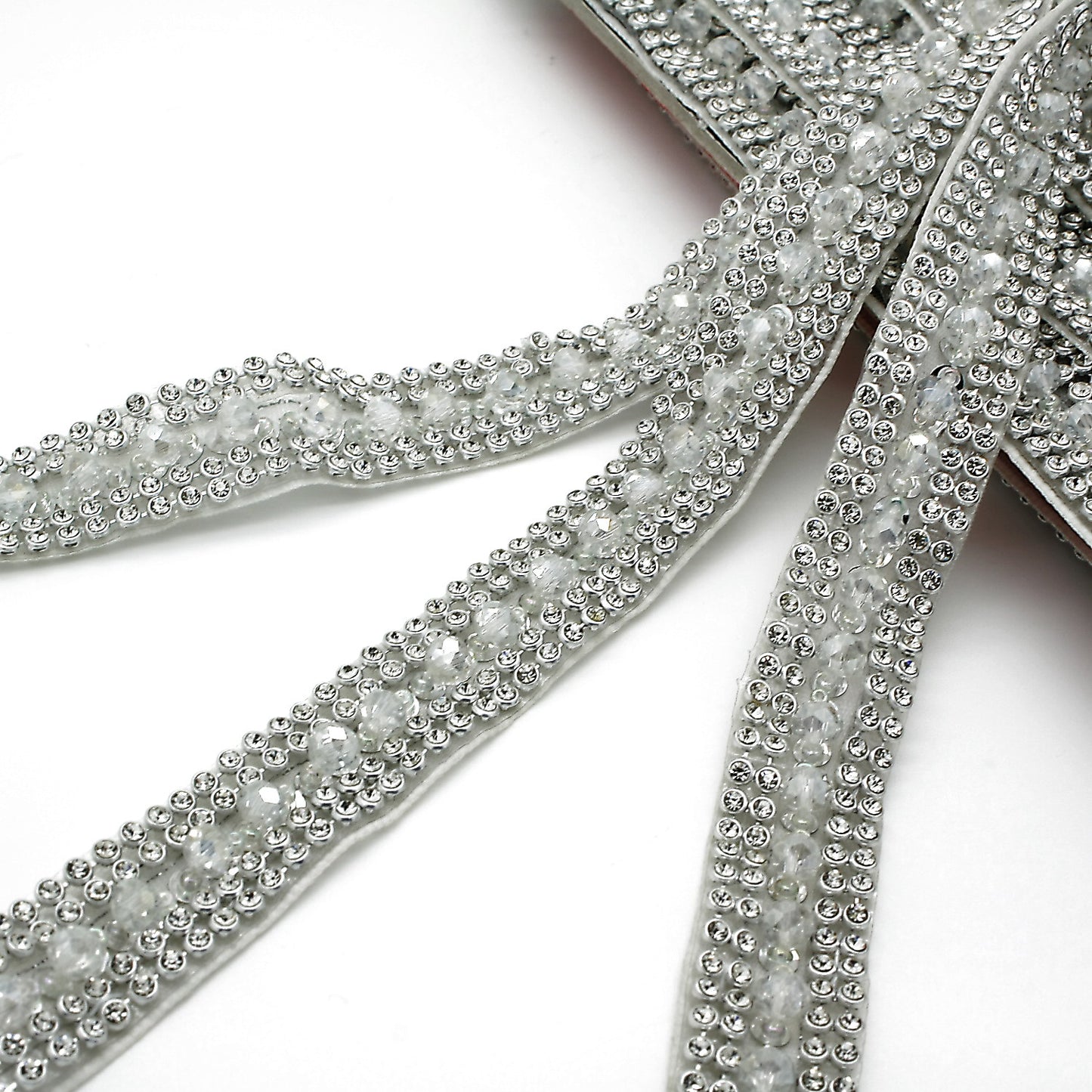 SILVER WHITE CRYSTAL BEADED TRIM - sarahi.NYC