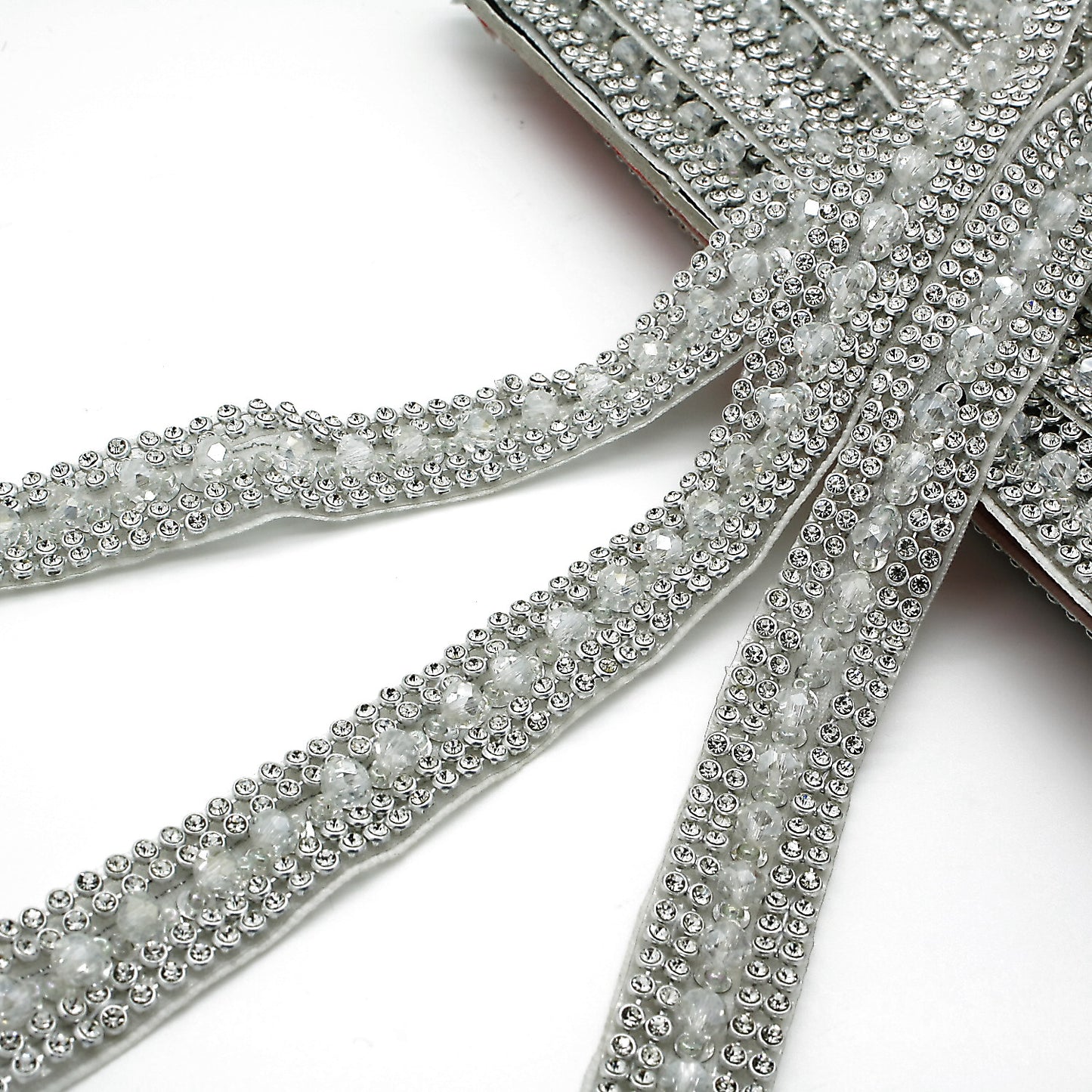 SILVER WHITE CRYSTAL BEADED TRIM - sarahi.NYC