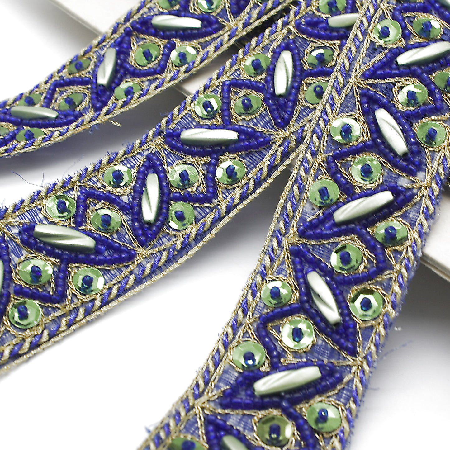 BLUE GREEN SEQUIN BEADED TRIM - sarahi.NYC