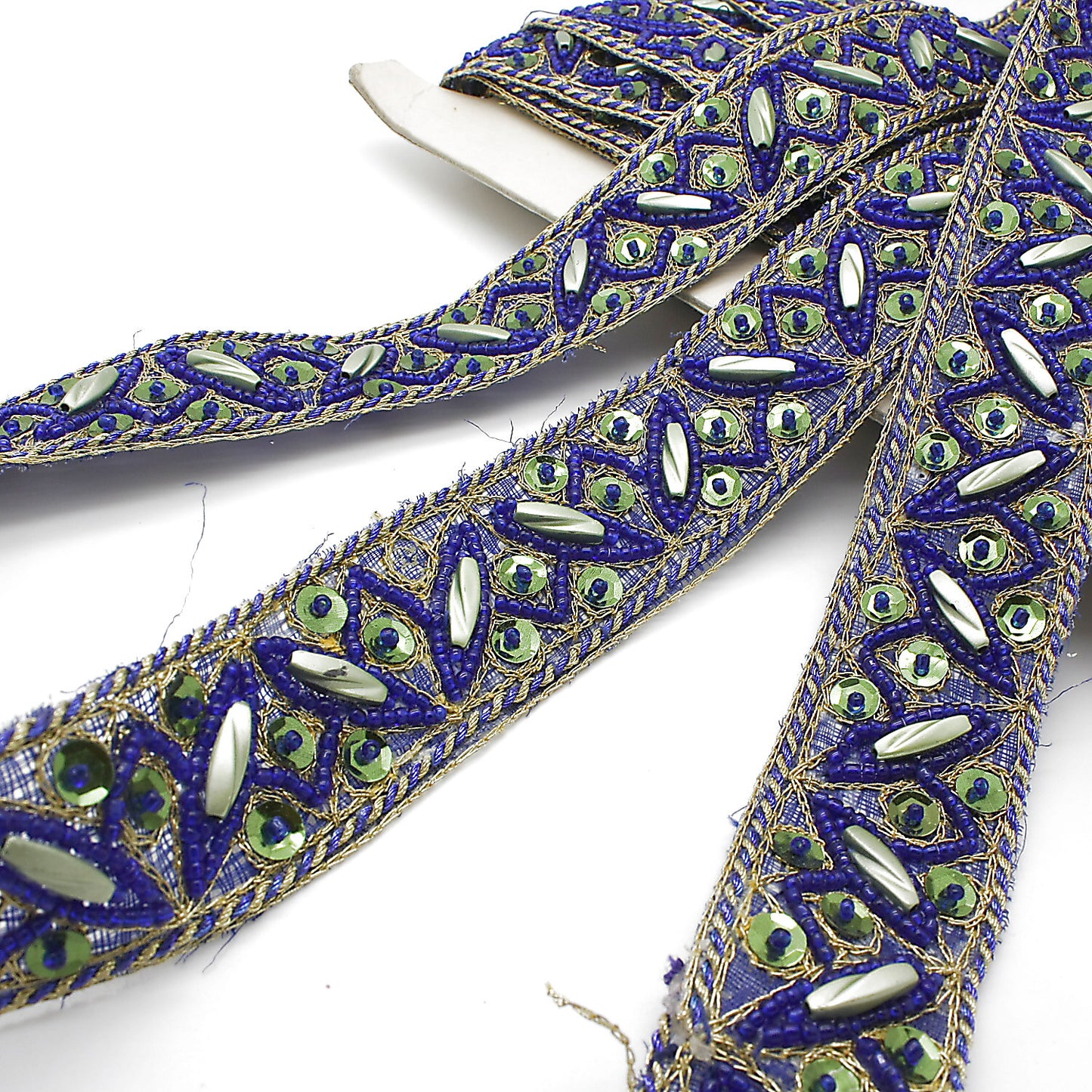 BLUE GREEN SEQUIN BEADED TRIM - sarahi.NYC