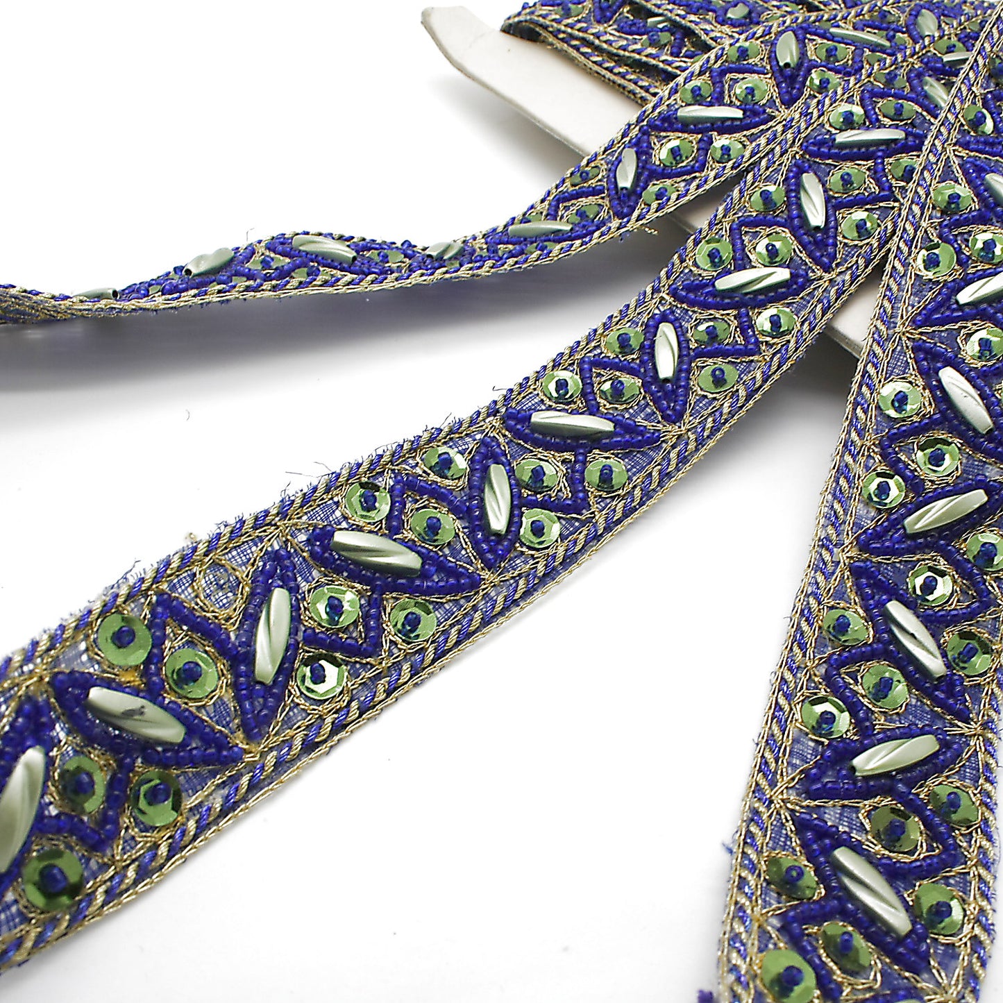BLUE GREEN SEQUIN BEADED TRIM - sarahi.NYC