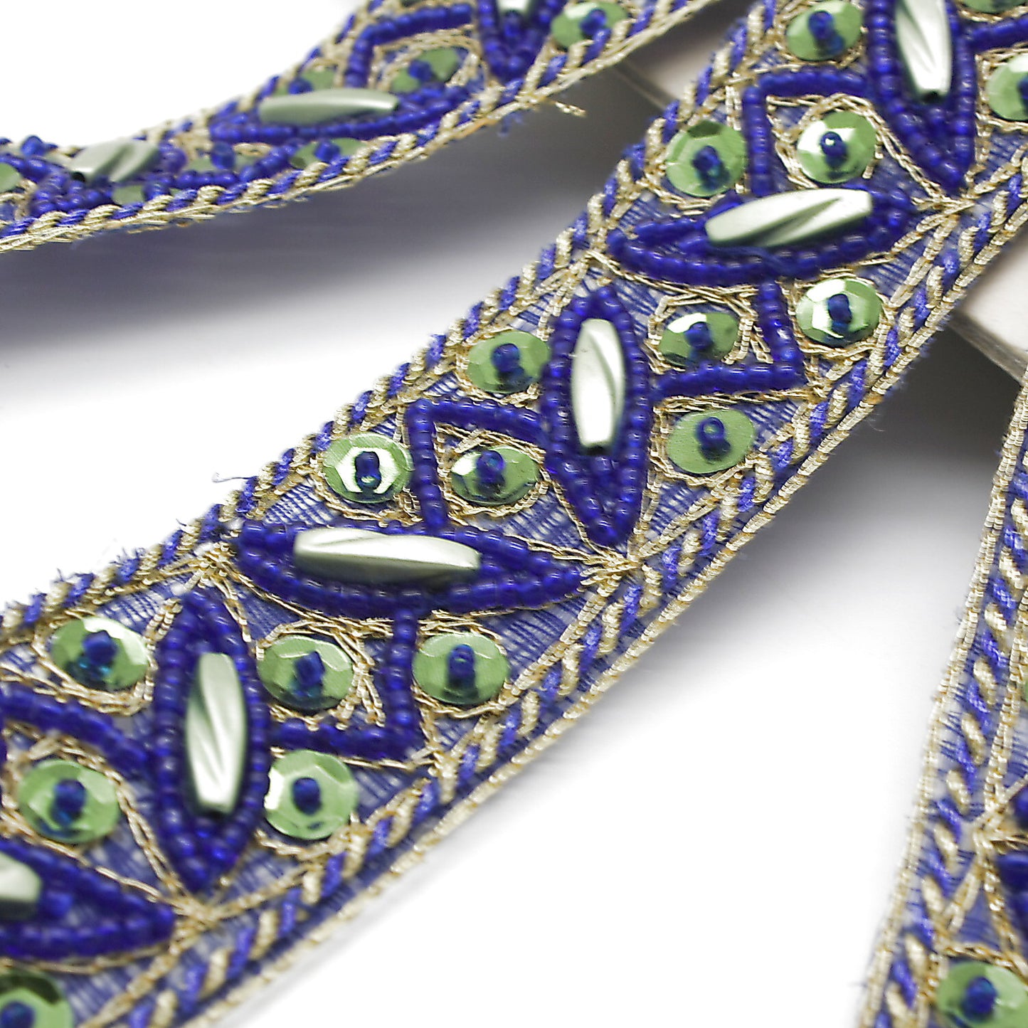 BLUE GREEN SEQUIN BEADED TRIM - sarahi.NYC