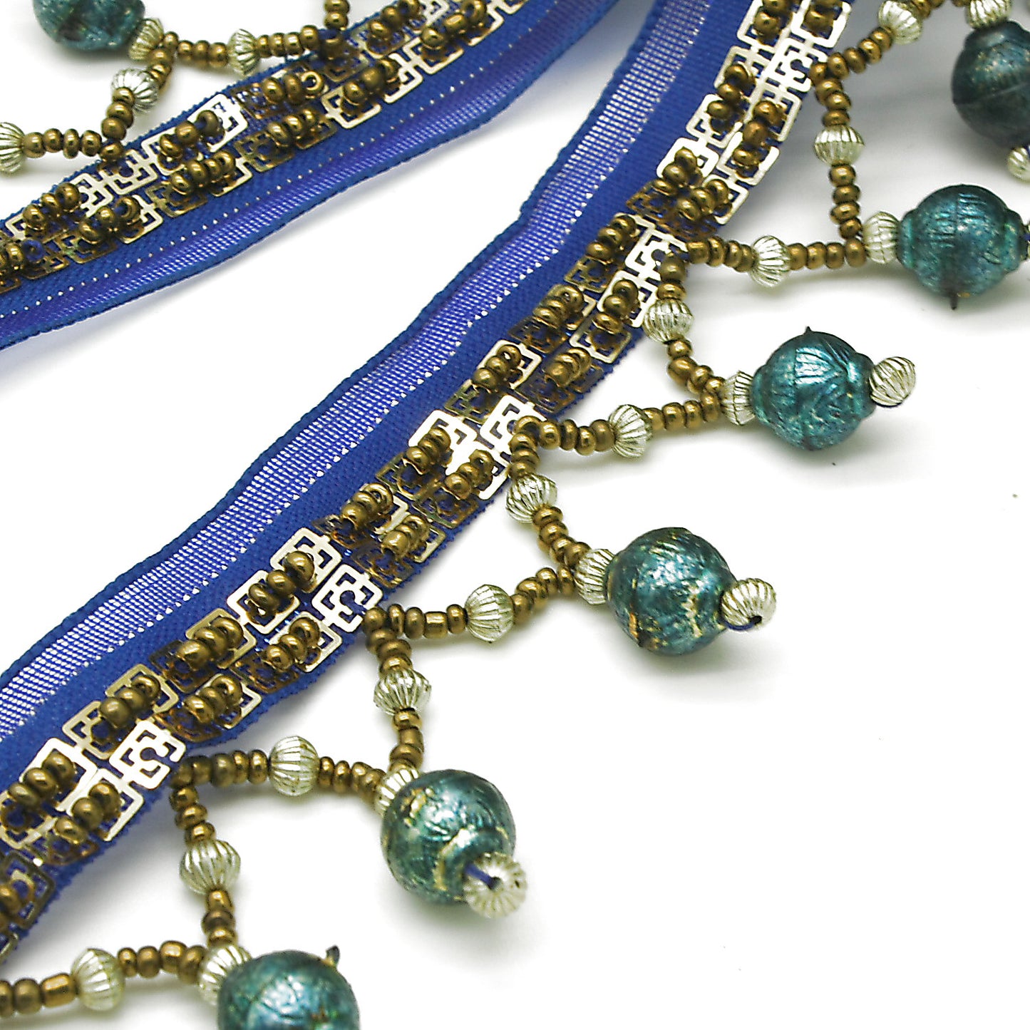 BLUE TEAL BEADED FRINGE TRIM - sarahi.NYC