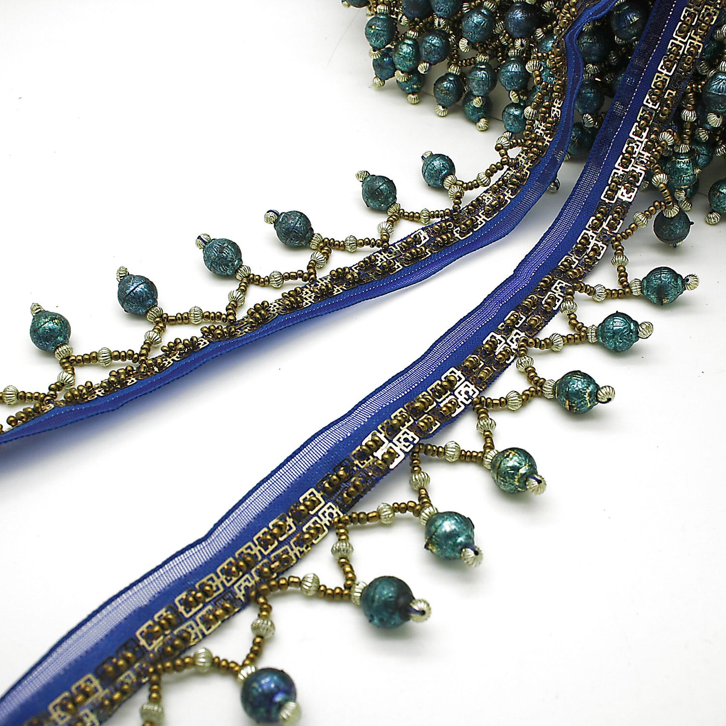 BLUE TEAL BEADED FRINGE TRIM - sarahi.NYC