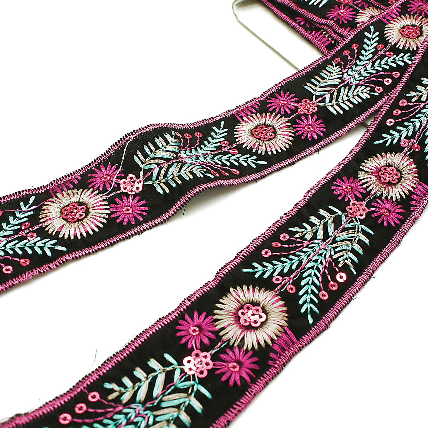 BLACK PINK EMBROIDERED TRIM - sarahi.NYC