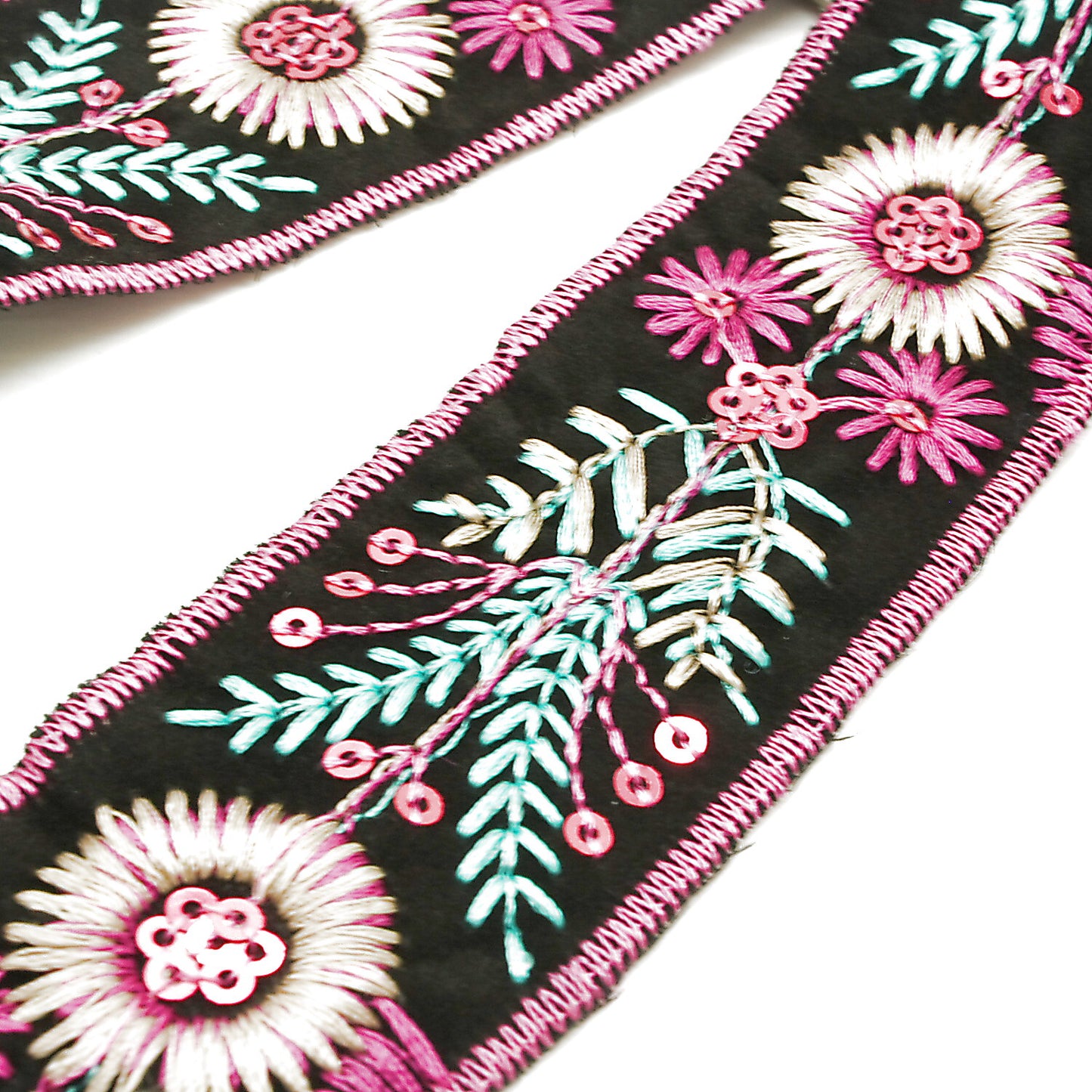 BLACK PINK EMBROIDERED TRIM - sarahi.NYC