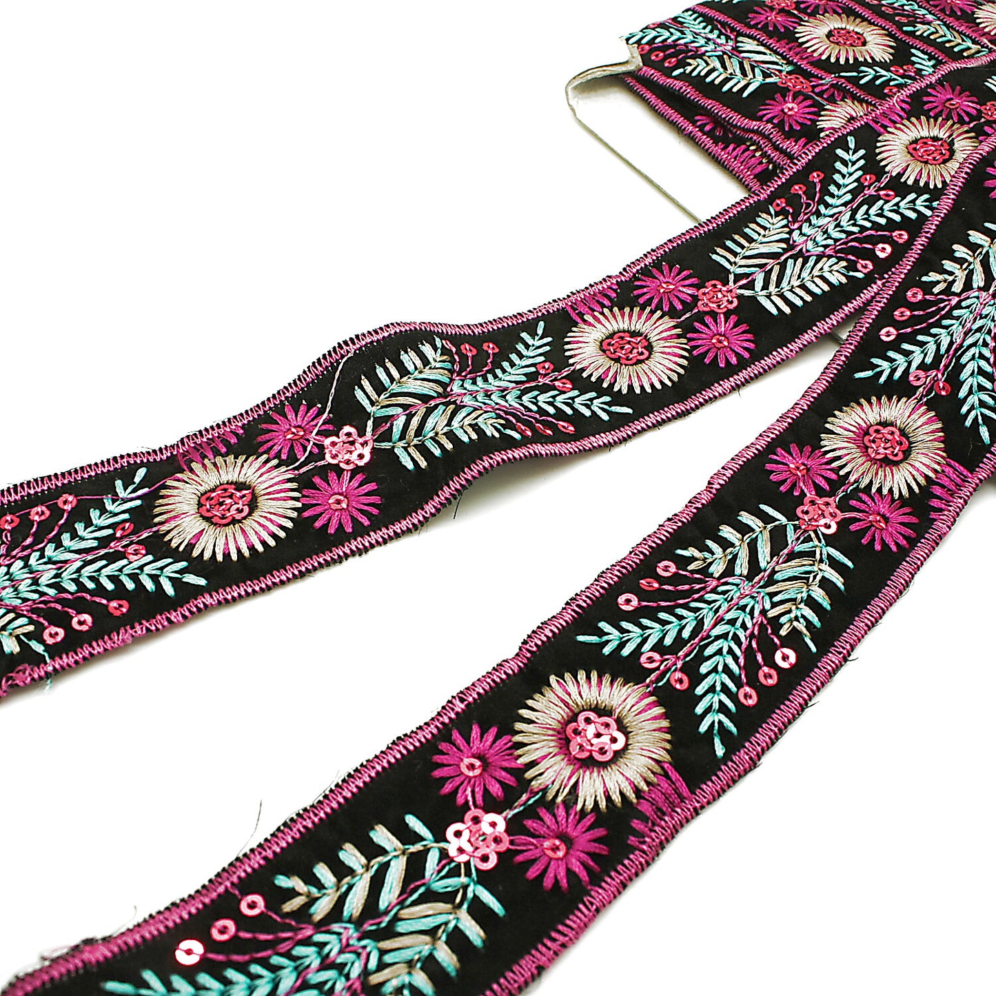 BLACK PINK EMBROIDERED TRIM - sarahi.NYC