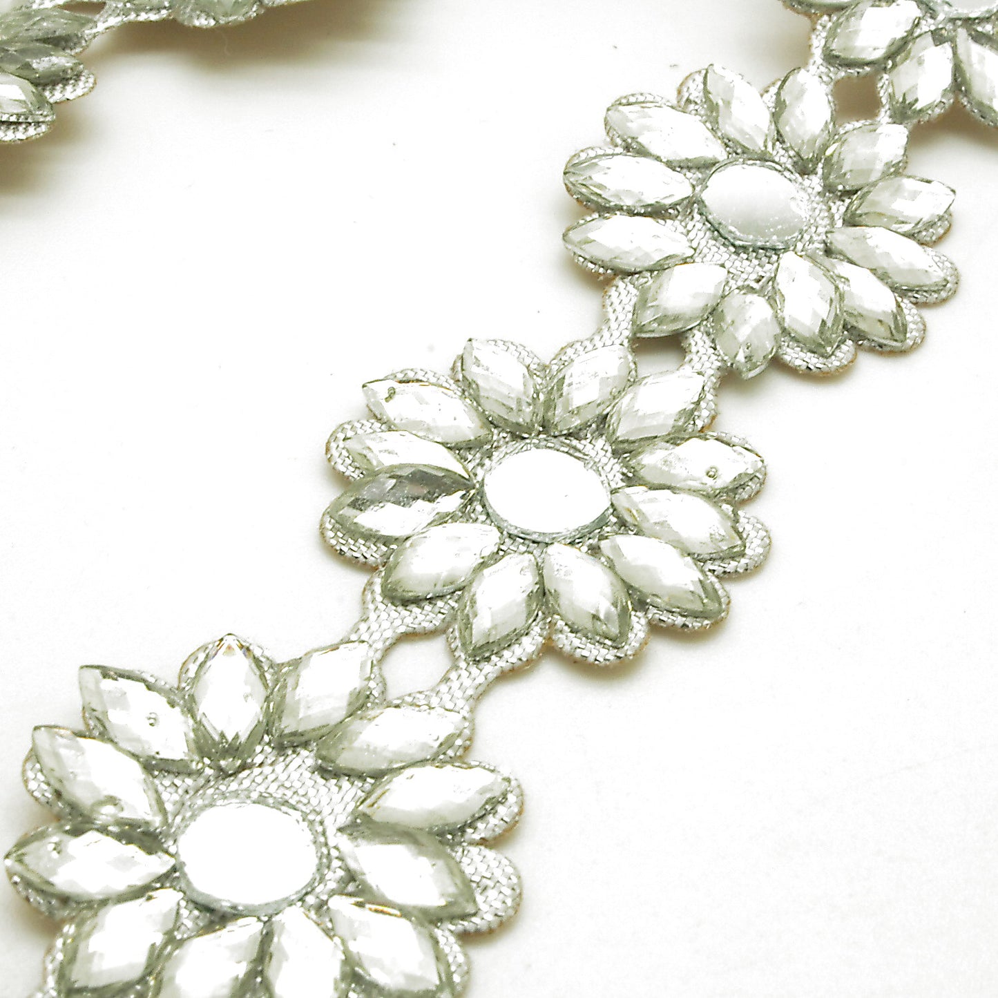 SILVER FLOWER MIRROR RHINESTONE TRIM - sarahi.NYC