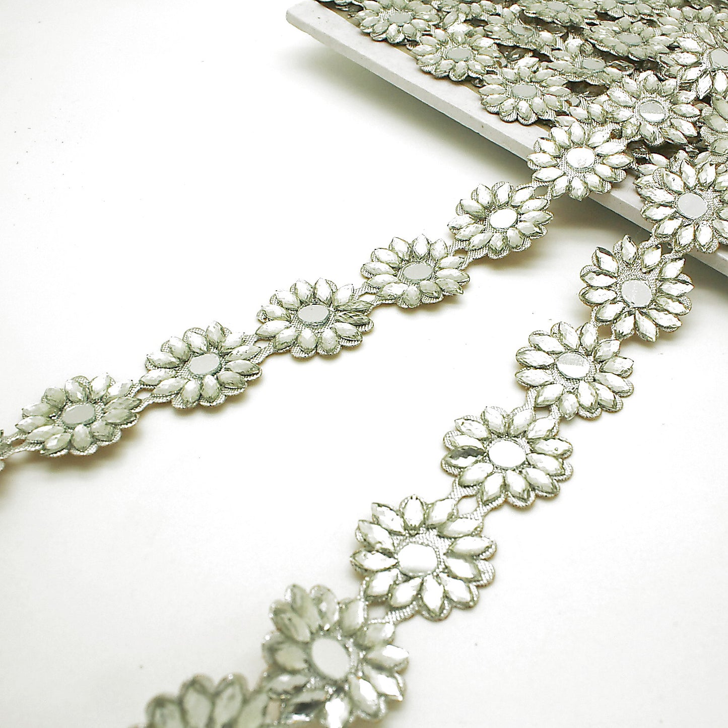 SILVER FLOWER MIRROR RHINESTONE TRIM - sarahi.NYC