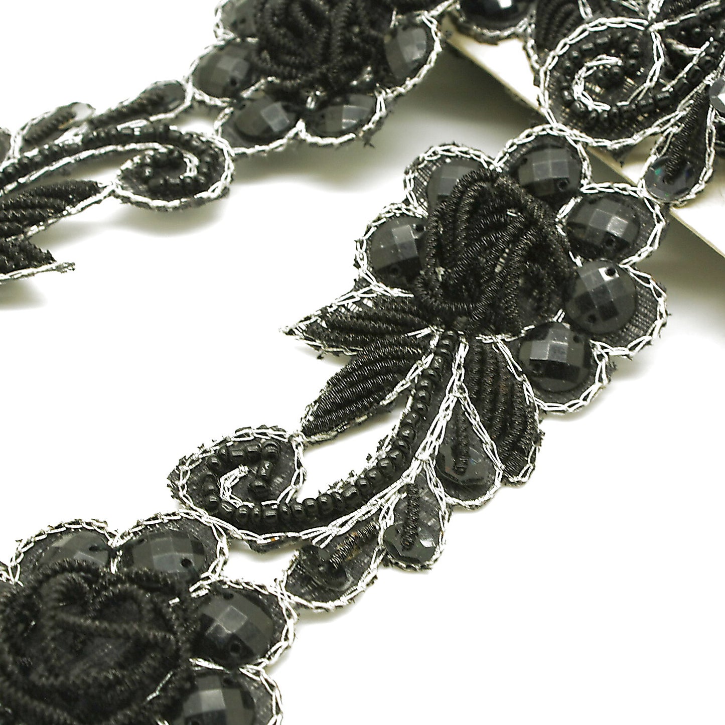 BLACK SILVER RHINESTONE FLOWER TRIM - sarahi.NYC
