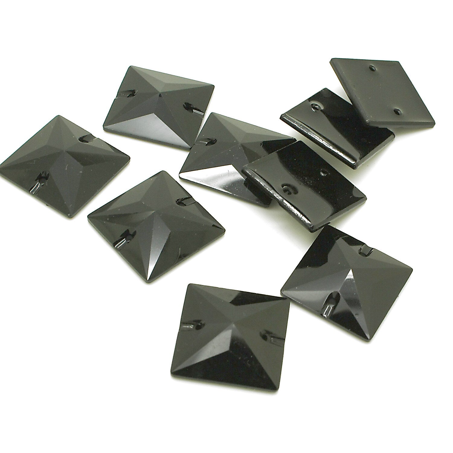 PACK OF 10 - SQUARE 20mm BLACK  FLAT RHINESTONE GEMS - sarahi.NYC