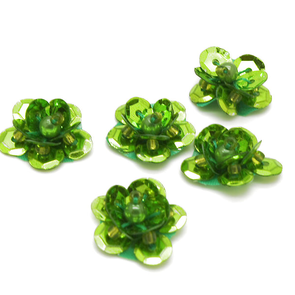 BRIGHT GREEN SEQUIN FLOWER  MOTIFS - Pack of 20 - sarahi.NYC