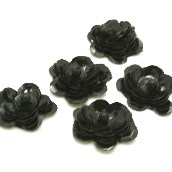 BLACK SEQUIN FLOWER  MOTIFS - Pack of 5 - sarahi.NYC