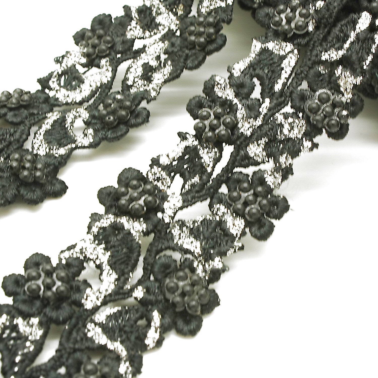 BLACK SILVER LACE TRIM - sarahi.NYC