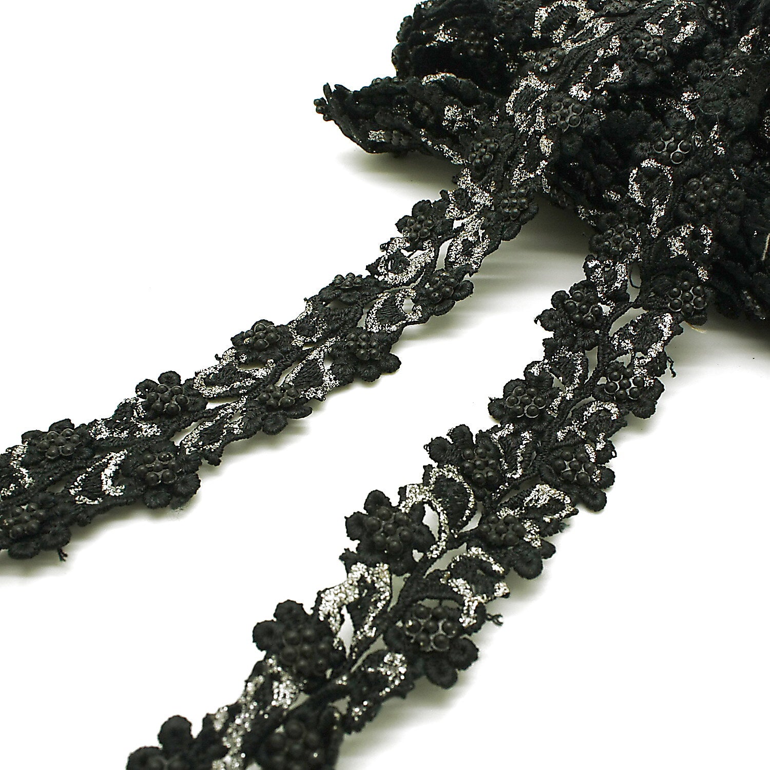BLACK SILVER LACE TRIM - sarahi.NYC
