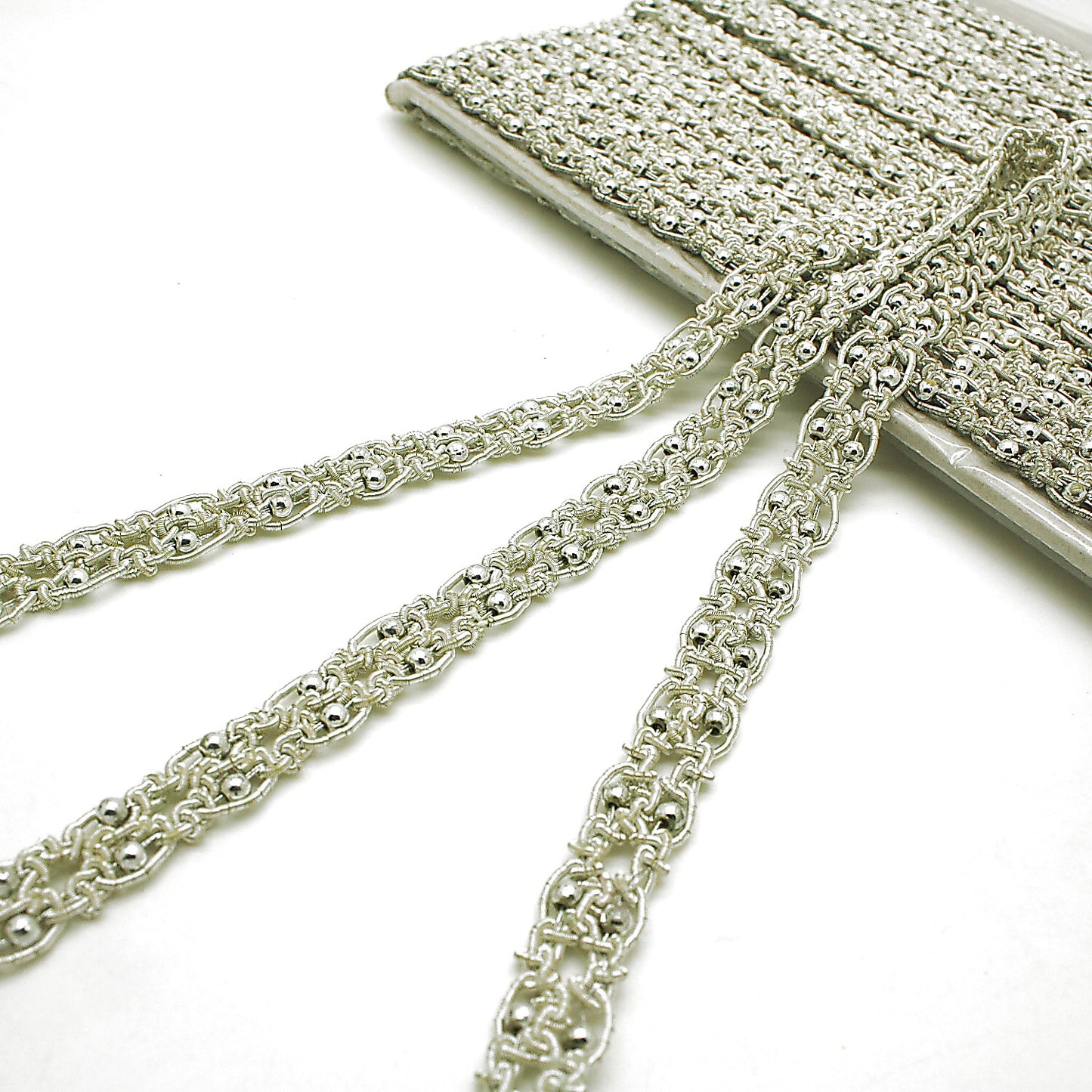 SILVER METALLIC BEADED INTRICATE TRIM - sarahi.NYC