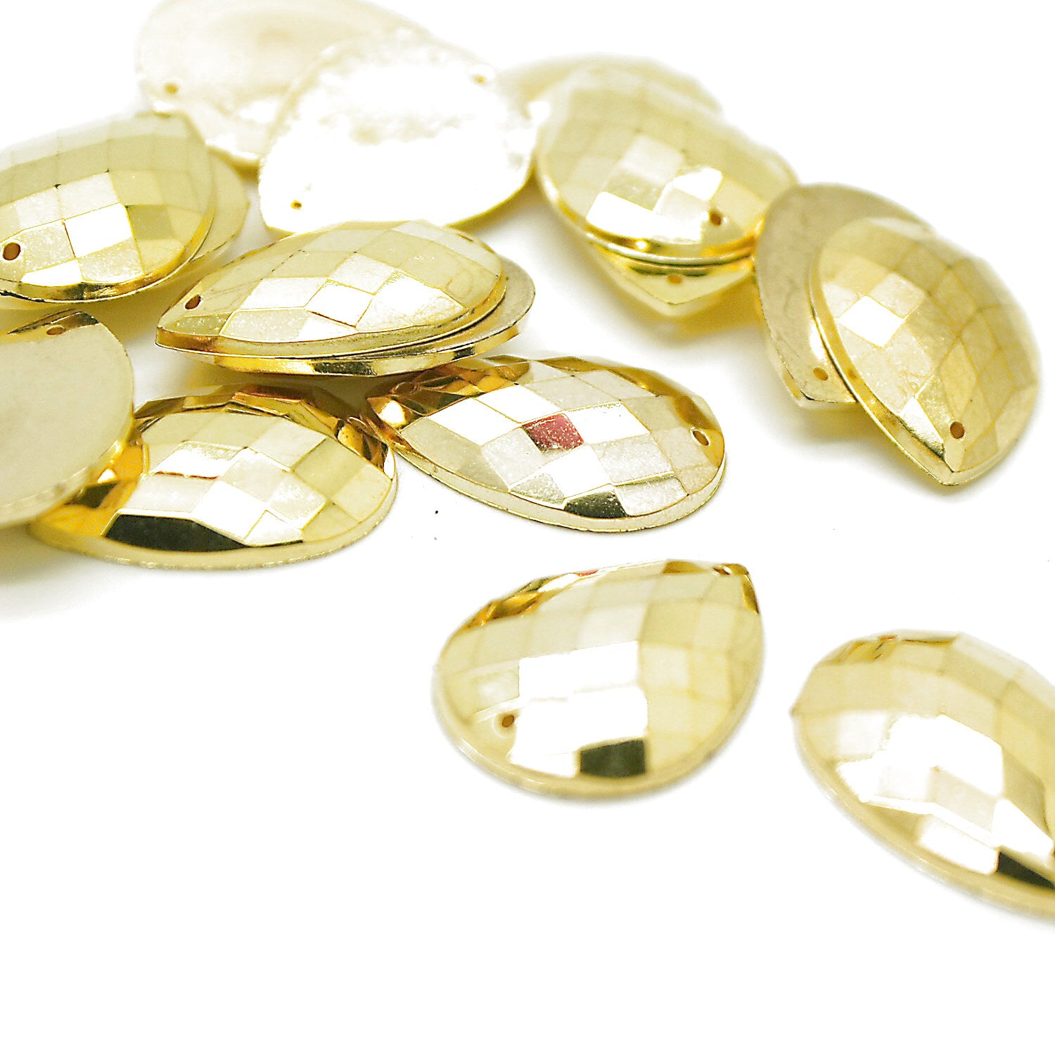 PACK OF 10 - GOLD TEARDROP 25 mm RHINESTONE GEMS - sarahi.NYC