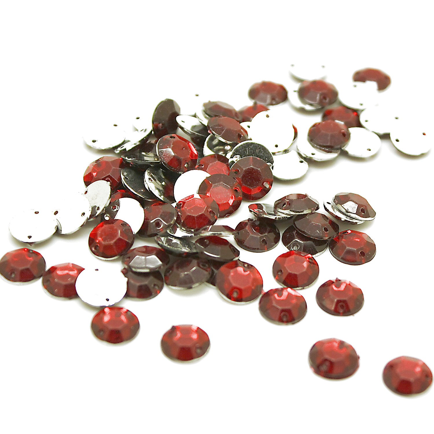 PACK OF 50 - ROUND 10mm MAROON FLAT RHINESTONES - sarahi.NYC