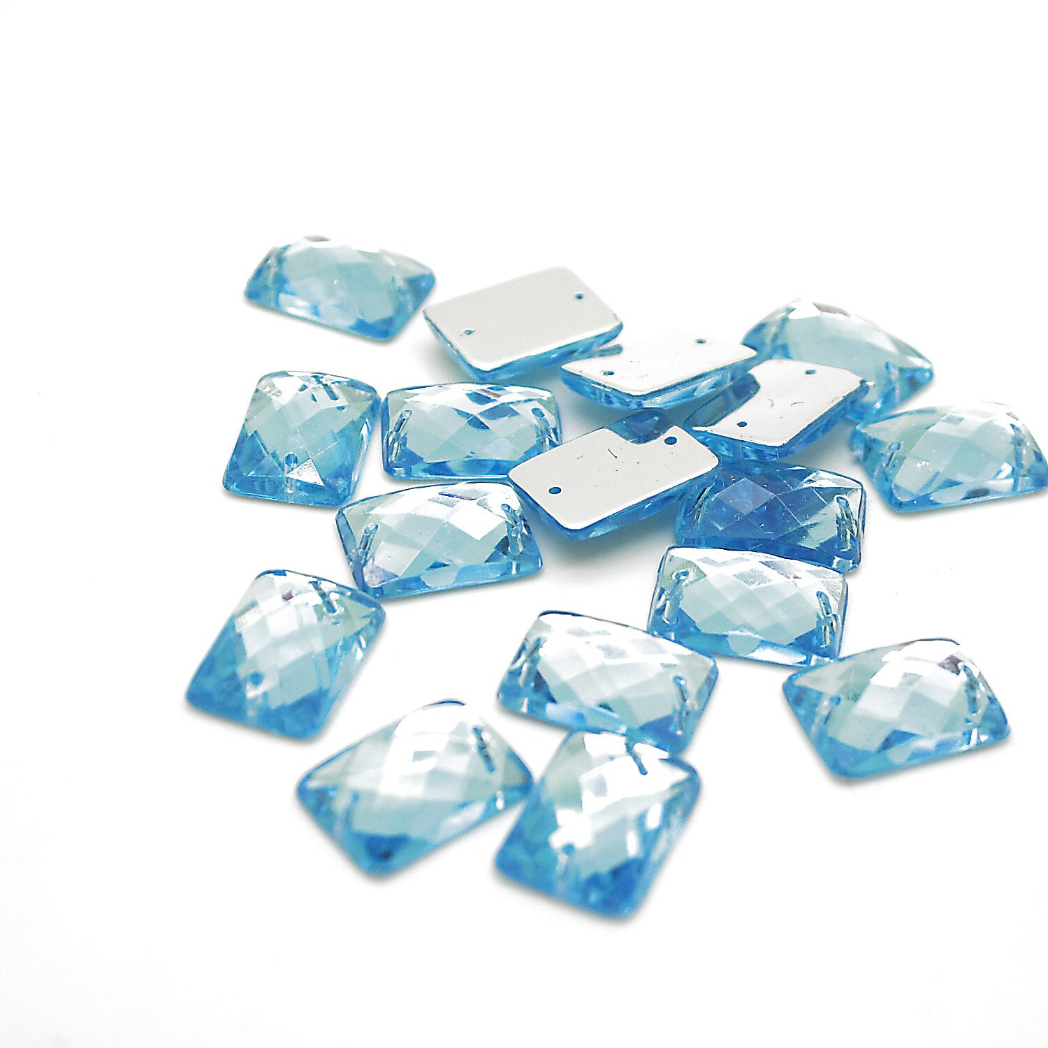 PACK OF 10 - 18mm RECTANGLE BLUE FLAT RHINESTONES - sarahi.NYC