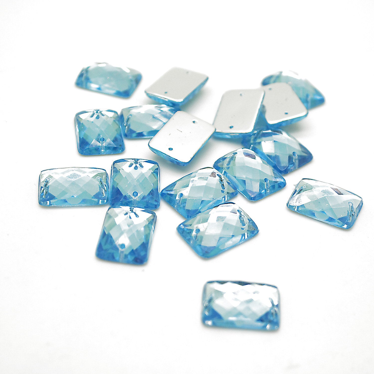 PACK OF 10 - 18mm RECTANGLE BLUE FLAT RHINESTONES - sarahi.NYC