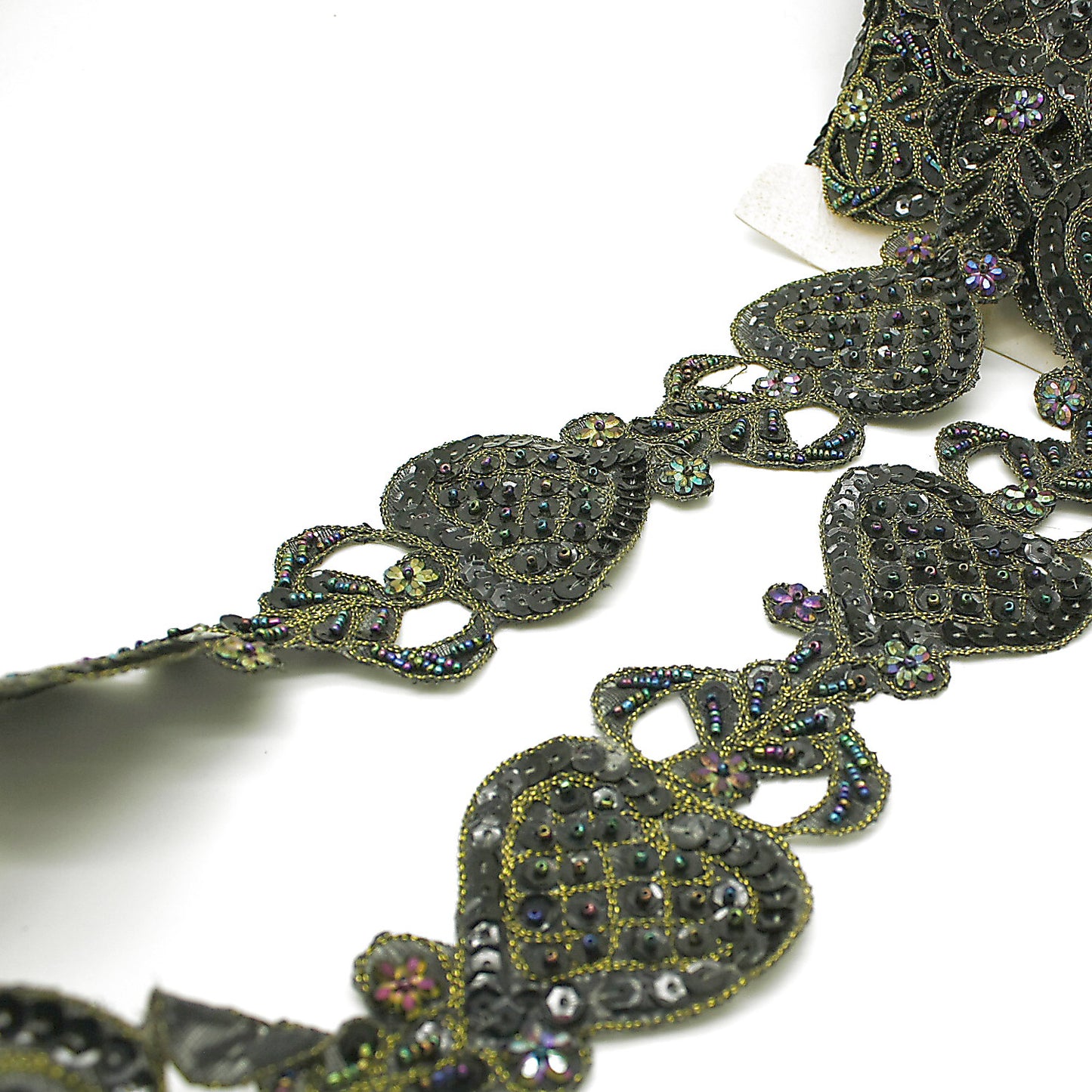 BLACK GOLD SEQUIN HEART BEADED TRIM - sarahi.NYC