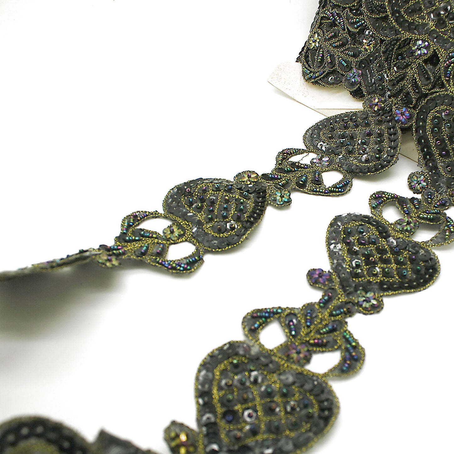 BLACK GOLD SEQUIN HEART BEADED TRIM - sarahi.NYC