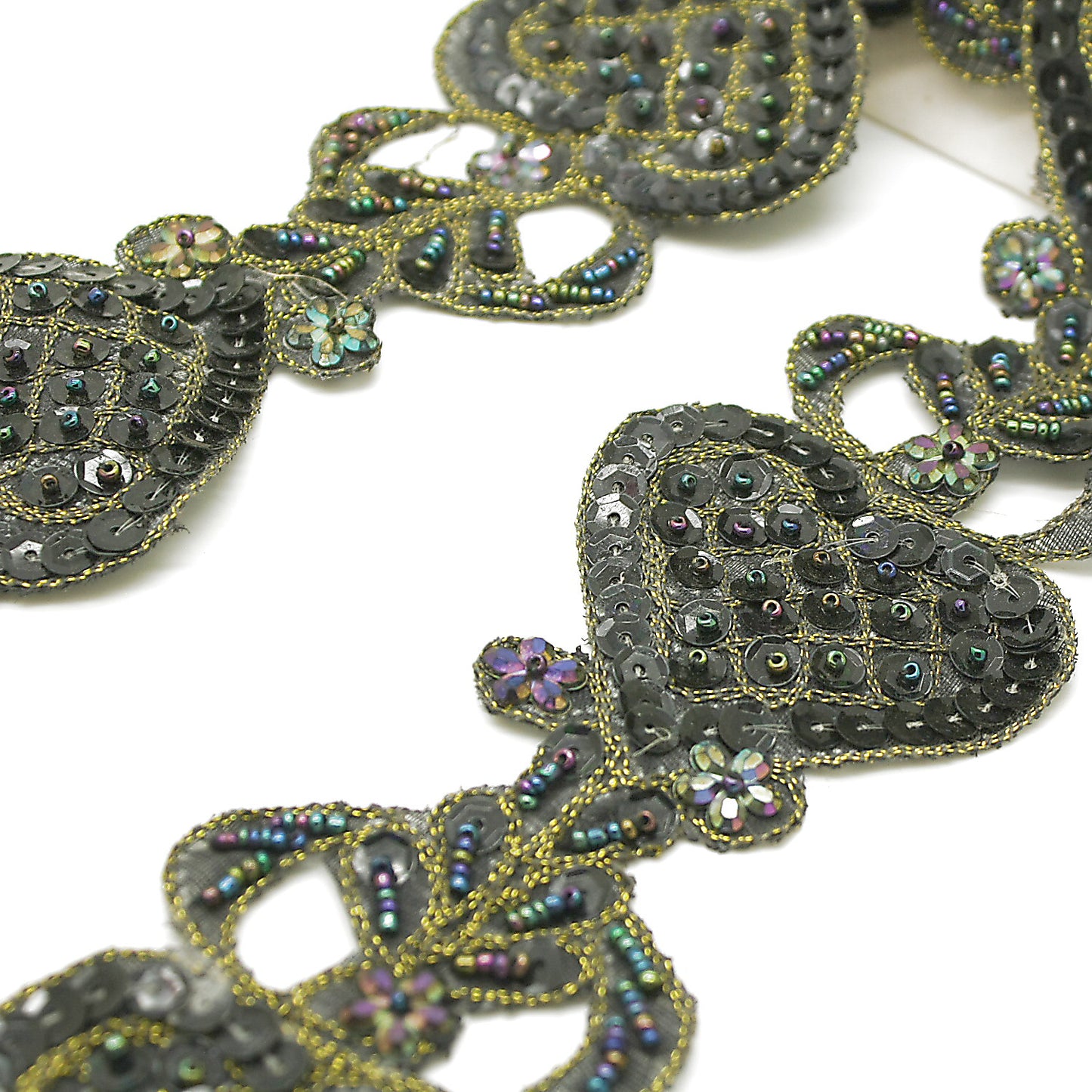 BLACK GOLD SEQUIN HEART BEADED TRIM - sarahi.NYC