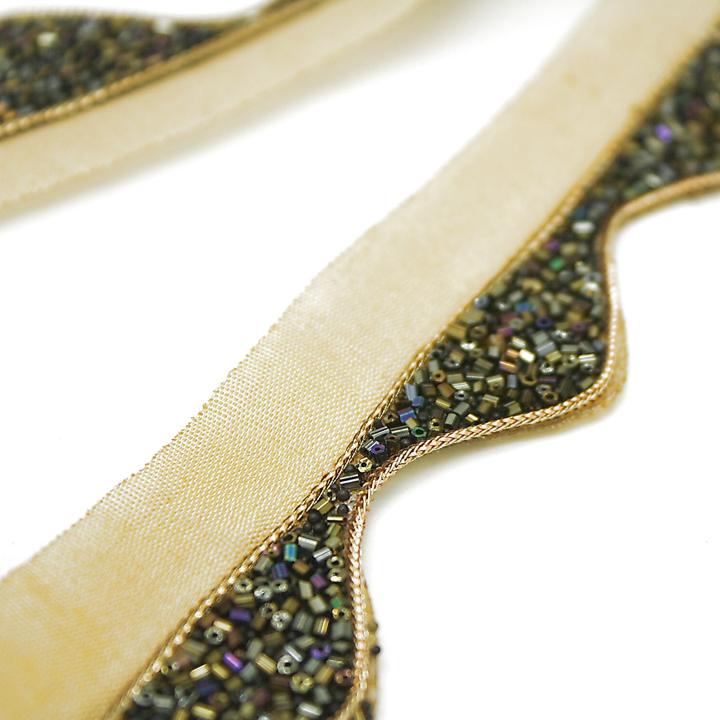 BLACK GOLD WAVE EDGING BUGLE BEADED FABRIC TRIM - sarahi.NYC