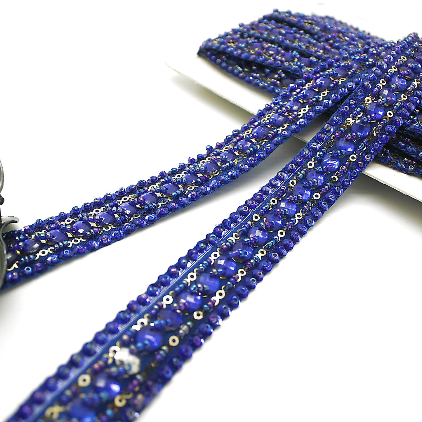 BLUE BEADED RHINESTONE TRIM - sarahi.NYC