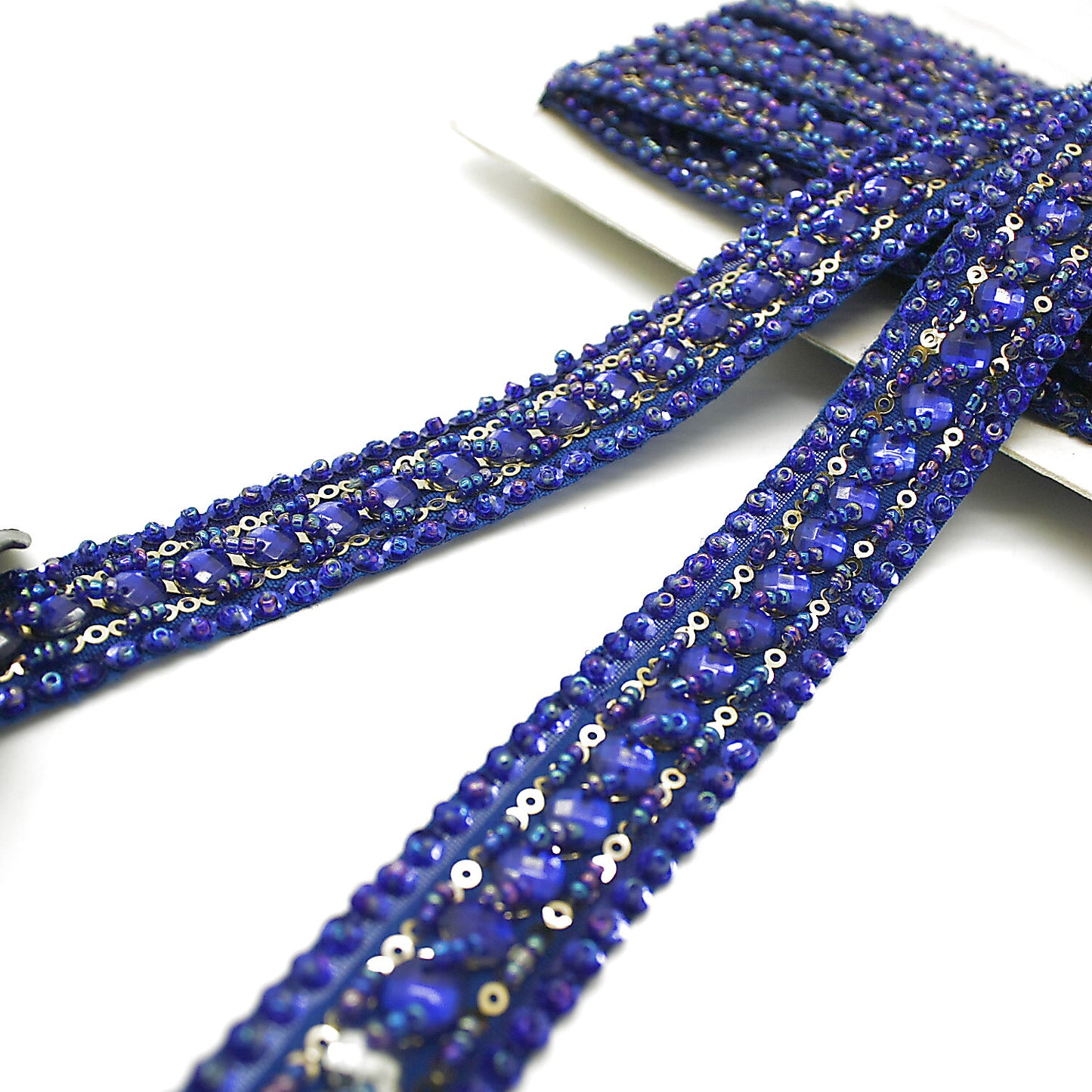 BLUE BEADED RHINESTONE TRIM - sarahi.NYC