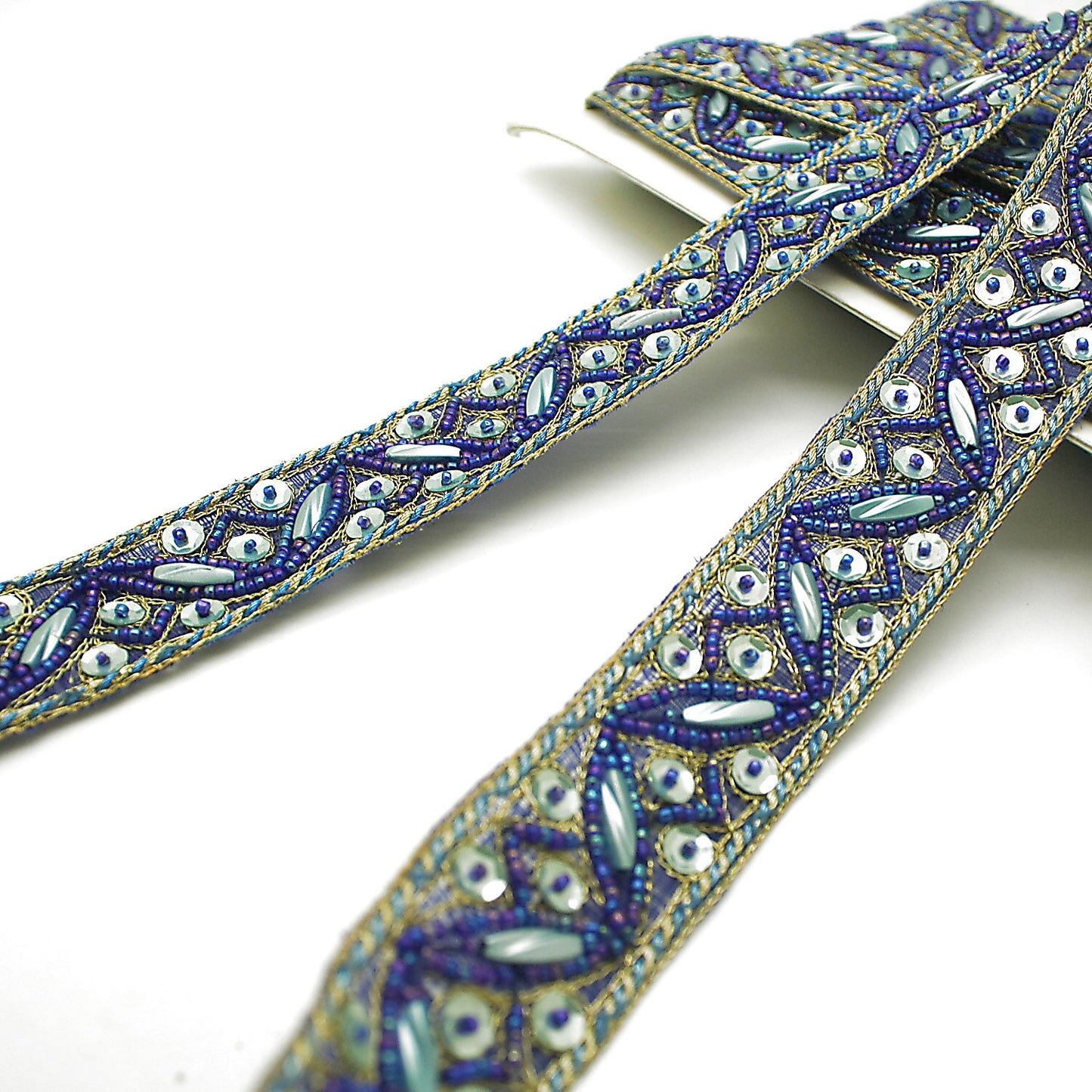 BLUE TURQUOISE SEQUIN BEADED TRIM - sarahi.NYC