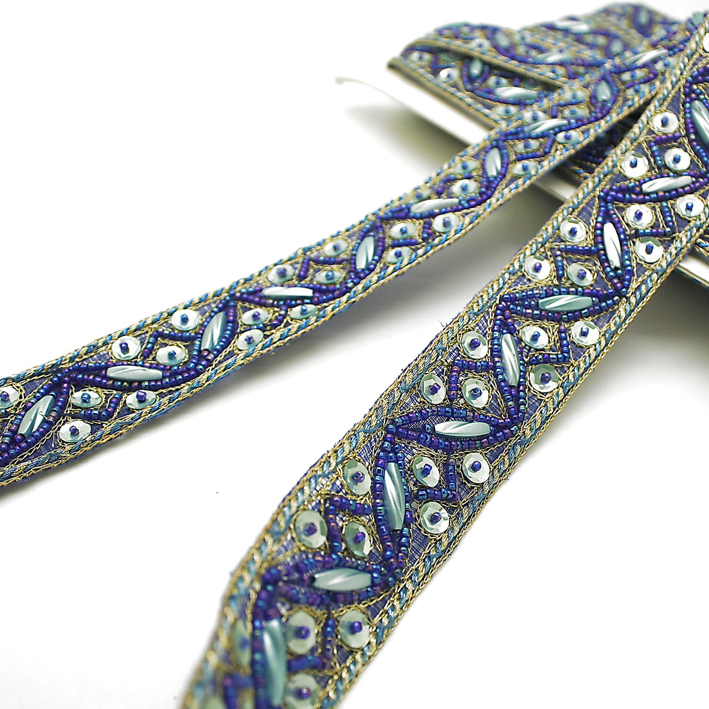 BLUE TURQUOISE SEQUIN BEADED TRIM - sarahi.NYC