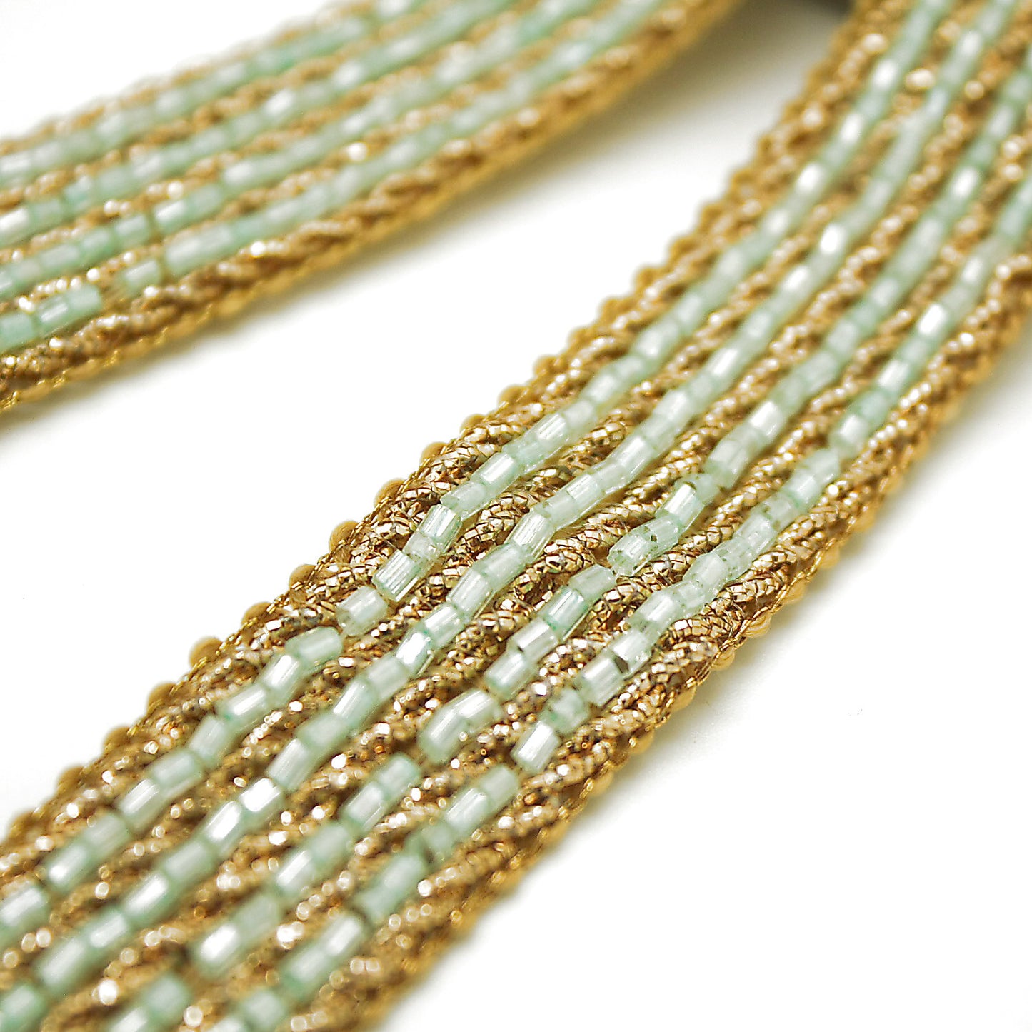 LIGHT BLUE GOLD BUGLE BEAD TRIM - sarahi.NYC